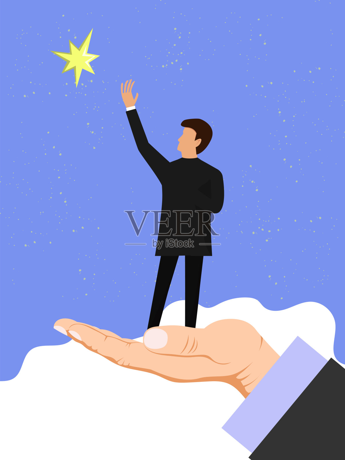 Hand帮助一个商人去摘星星。业务helpi插画图片素材