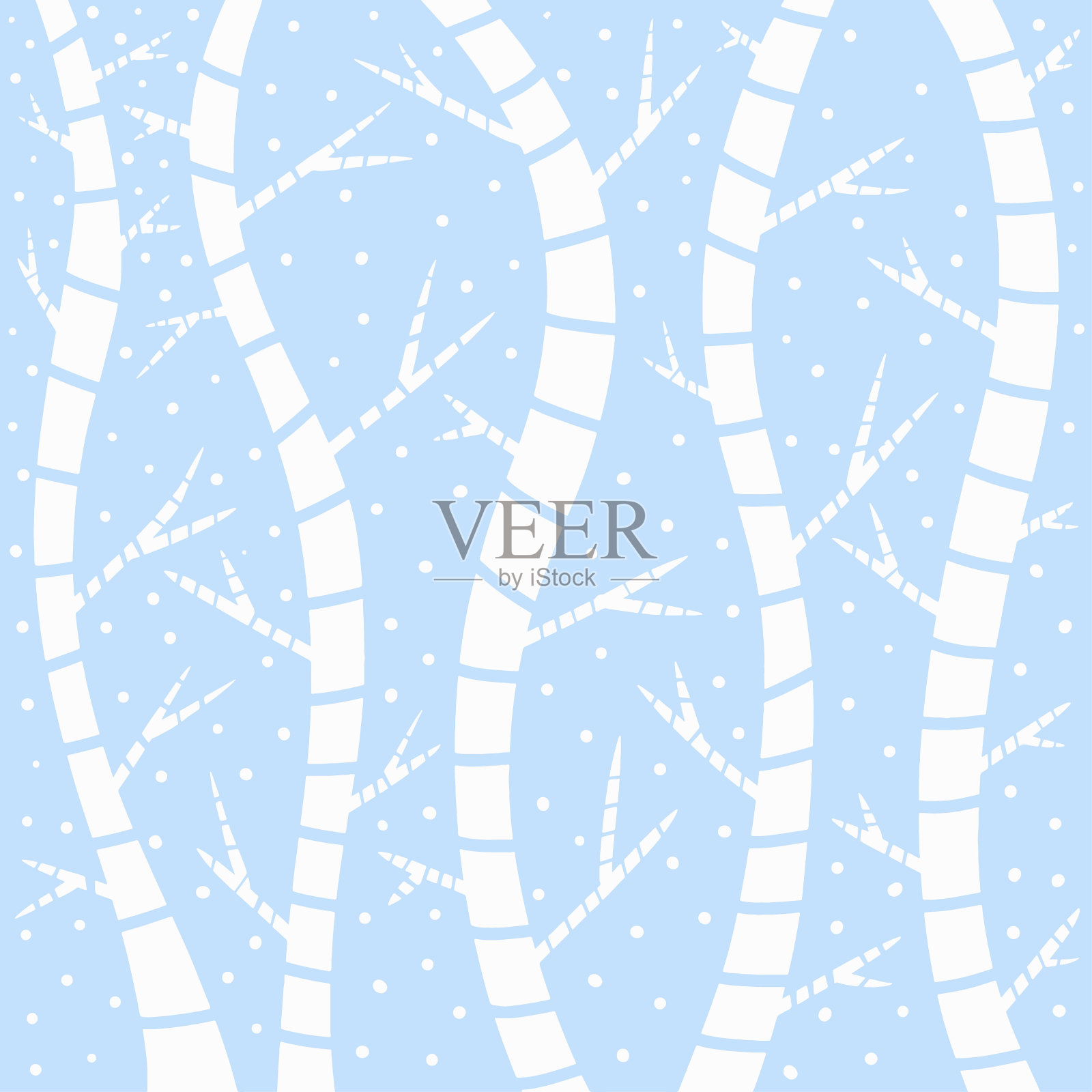 一个漂亮的卡通插图的树木和树枝的背景装饰矢量在蓝色插画图片素材