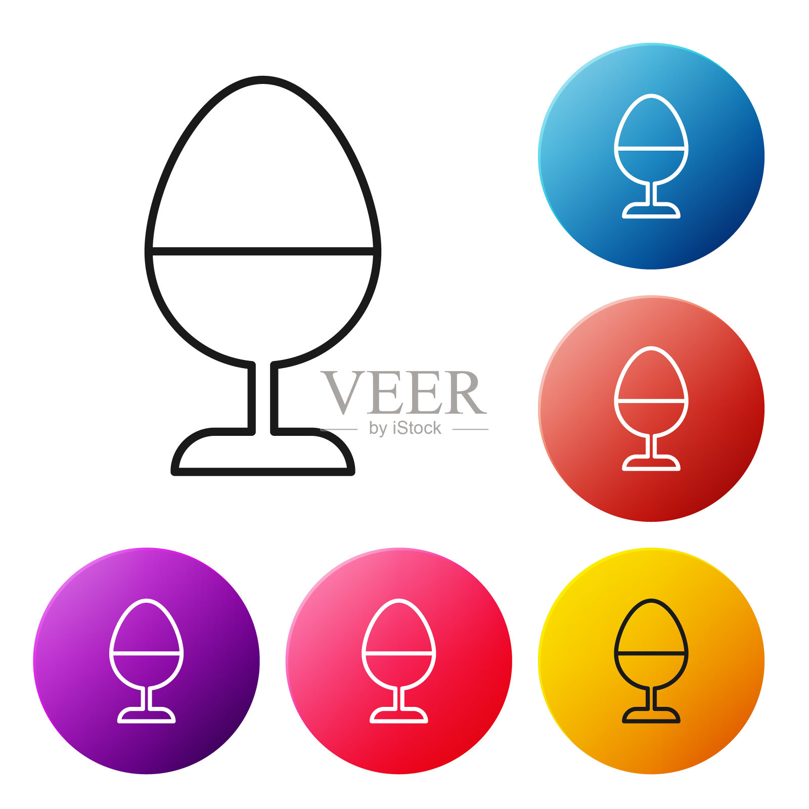 黑线鸡蛋站在一个图标孤立在白色背景。设置彩色圆形按钮图标。矢量图图标素材