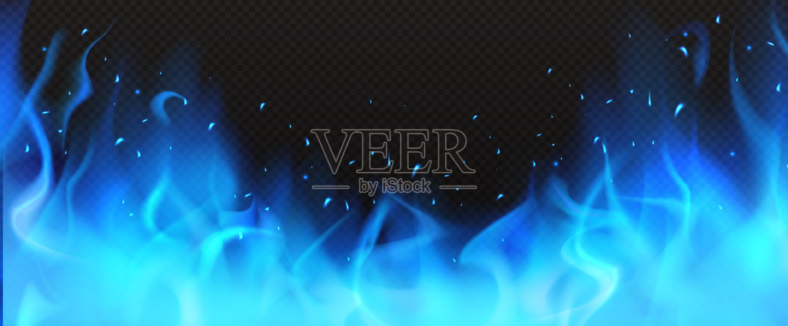 逼真的蓝色火焰边界，燃烧的火焰clipart设计元素图片