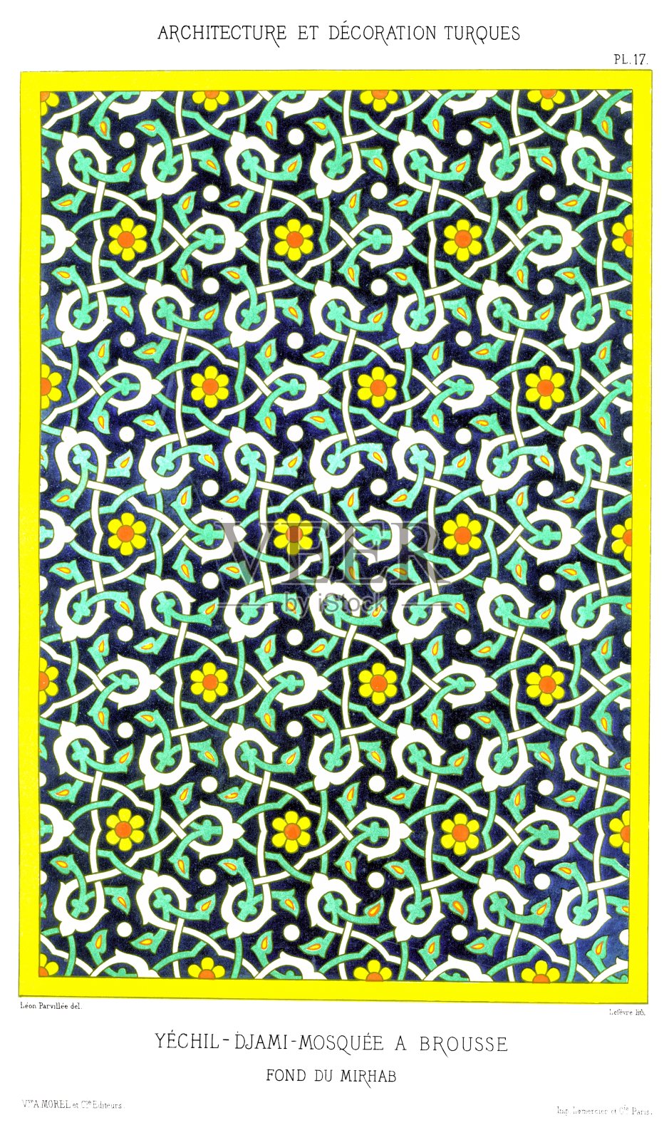 土耳其，布尔萨，绿色清真寺，米赫拉卜的底部，由土耳其装饰1874年插画图片素材