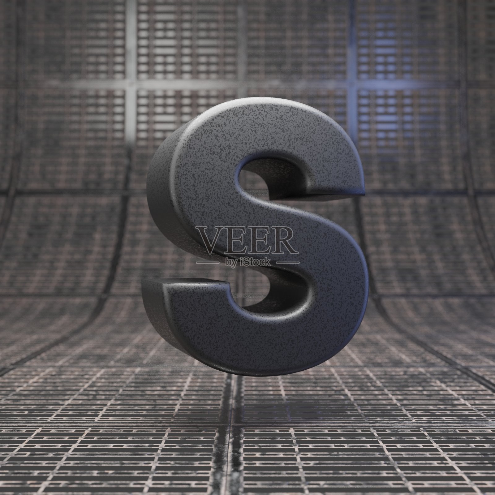 大写字母S。DLSR相机机身塑料纹理字母金属地板。照片摄影图片