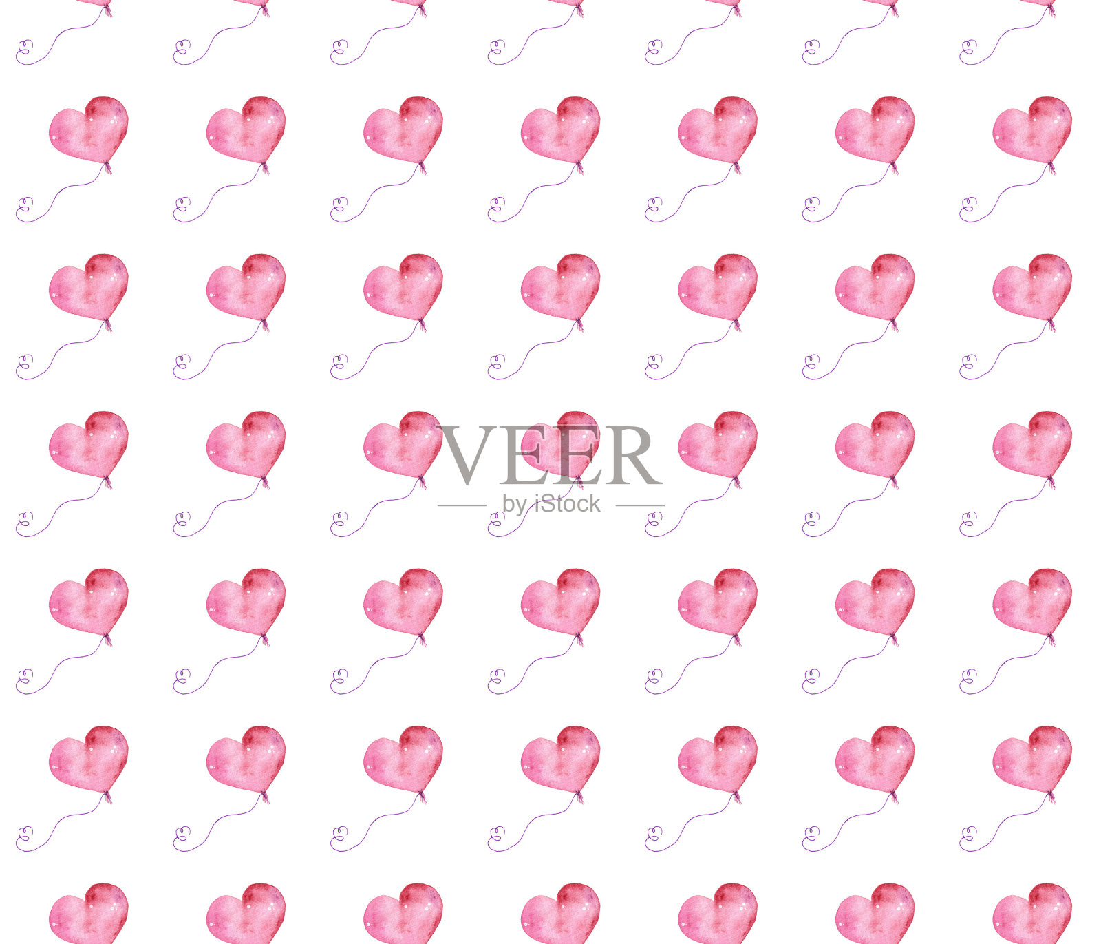 无缝模式与插画气球元素水彩设置为情人节。插画图片素材