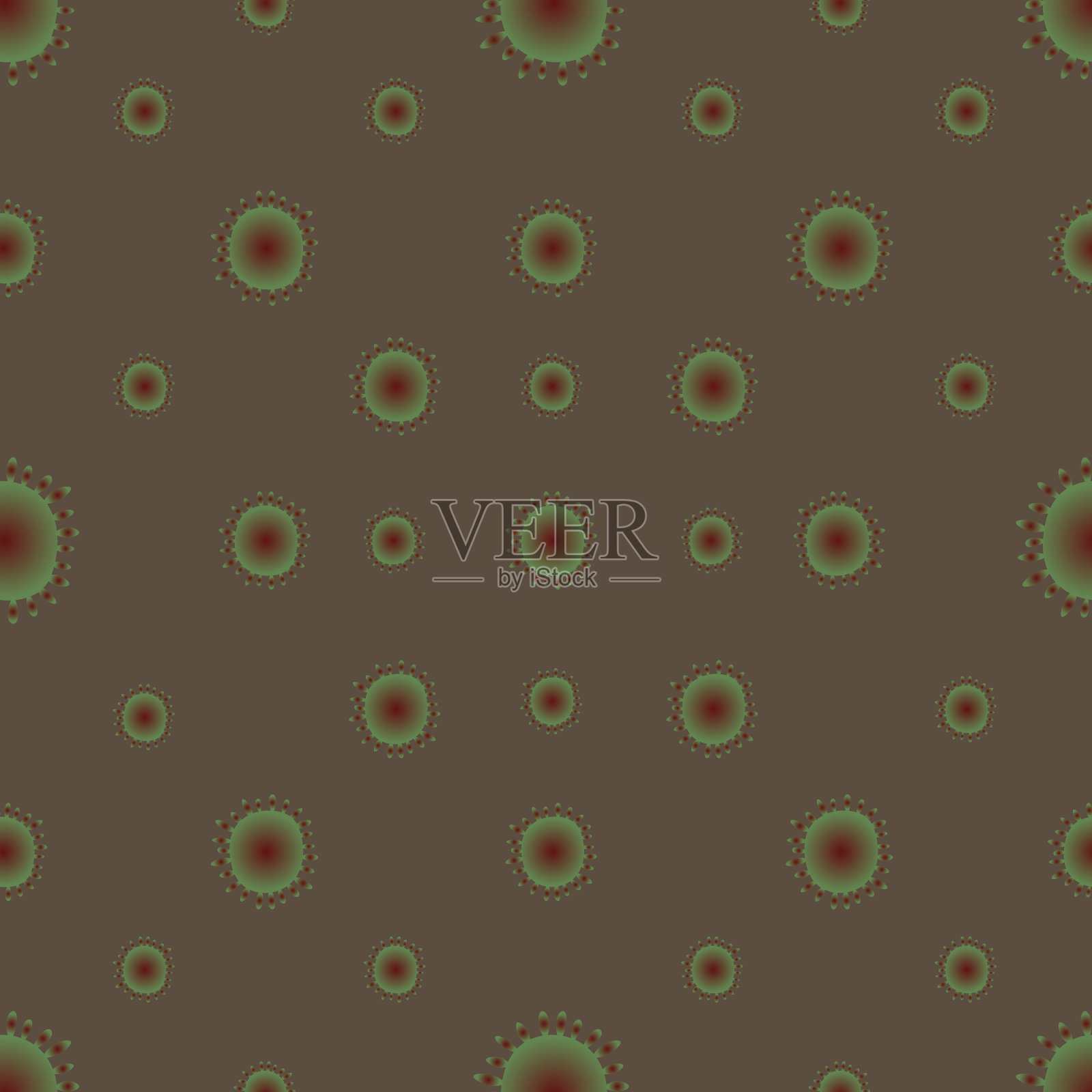 病毒、细菌红绿色无缝图案。浅棕色的背景。向量的抽象。插画图片素材
