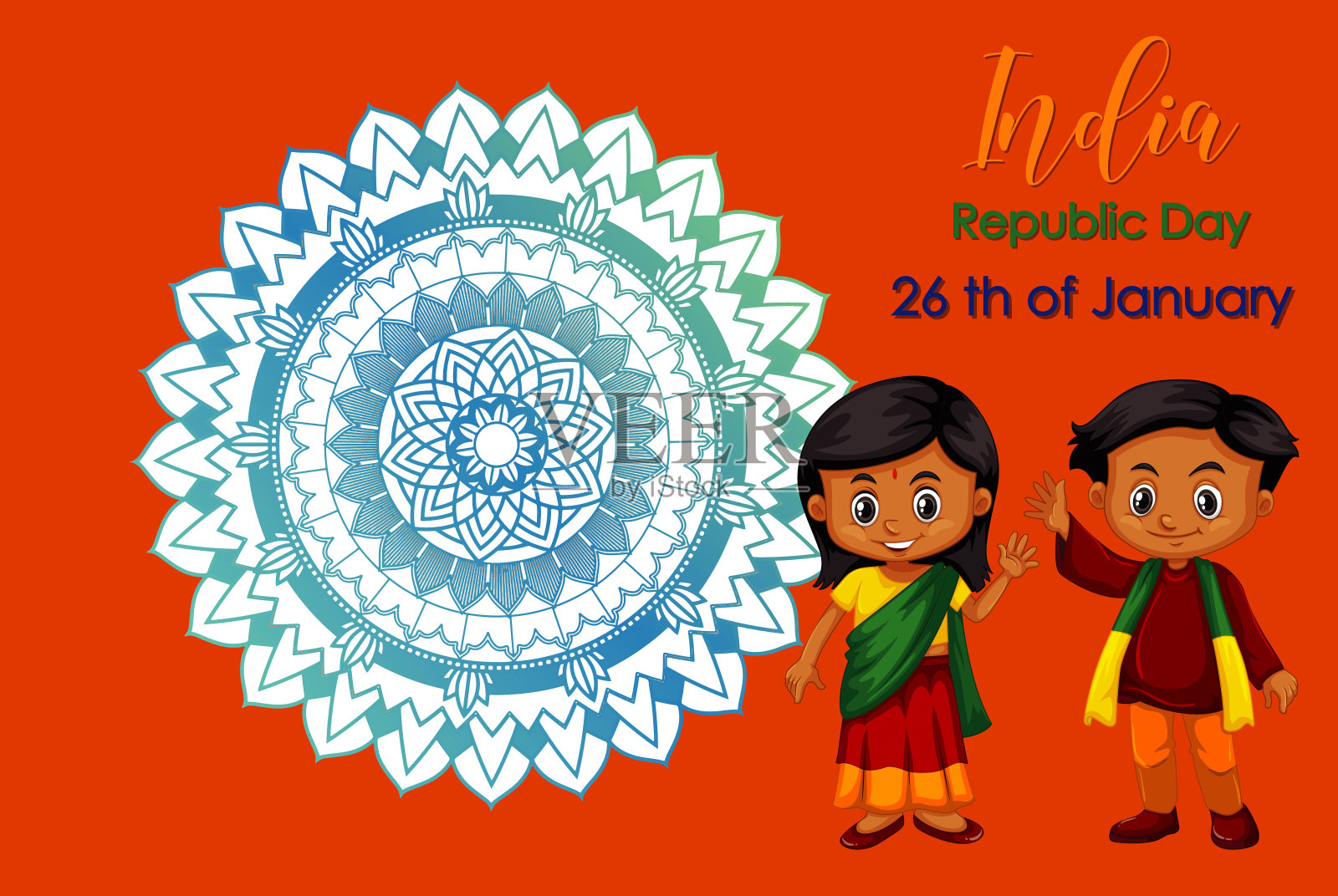 印度共和国日海报设计与两个孩子插画图片素材