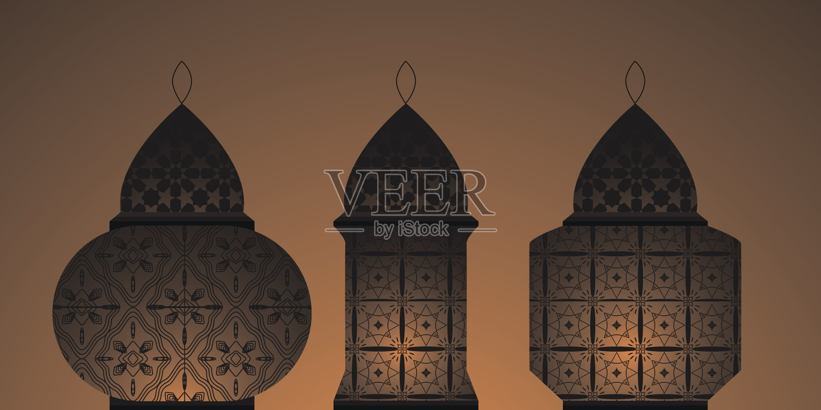 东方灯笼的矢量插图。阿拉伯的fanoos或古董灯，古董发光灯与蜡烛或悬挂穆斯林的阿拉伯节日。穆斯林和东方节日主题，背景对象插画图片素材