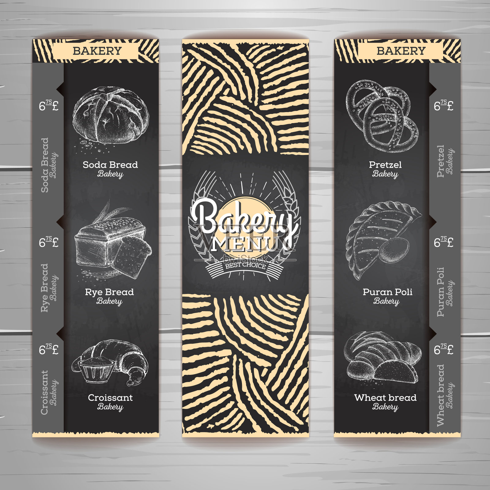 复古粉笔画面包店菜单设计。餐厅的菜单插画图片素材