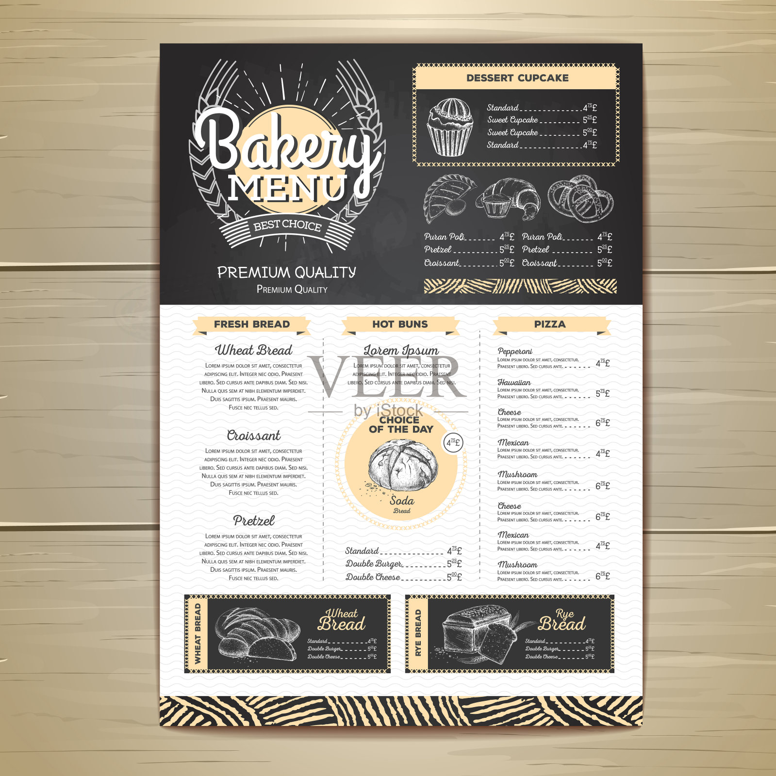 复古烘焙菜单设计。餐厅菜单。文档模板设计模板素材