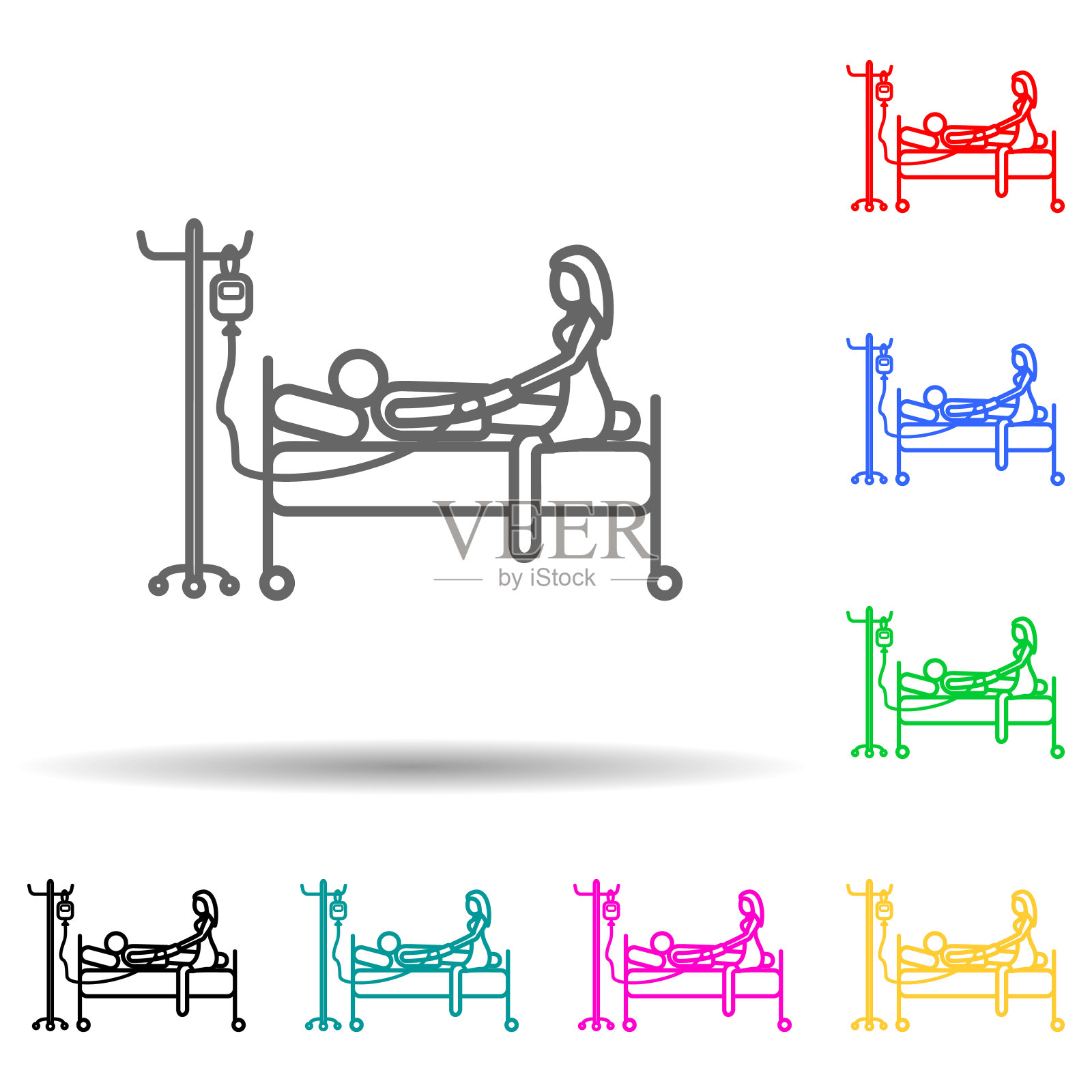 病人来访多颜色风格图标。简单的细线，轮廓向量的医院图标的用户界面和用户体验，网站或移动应用程序插画图片素材