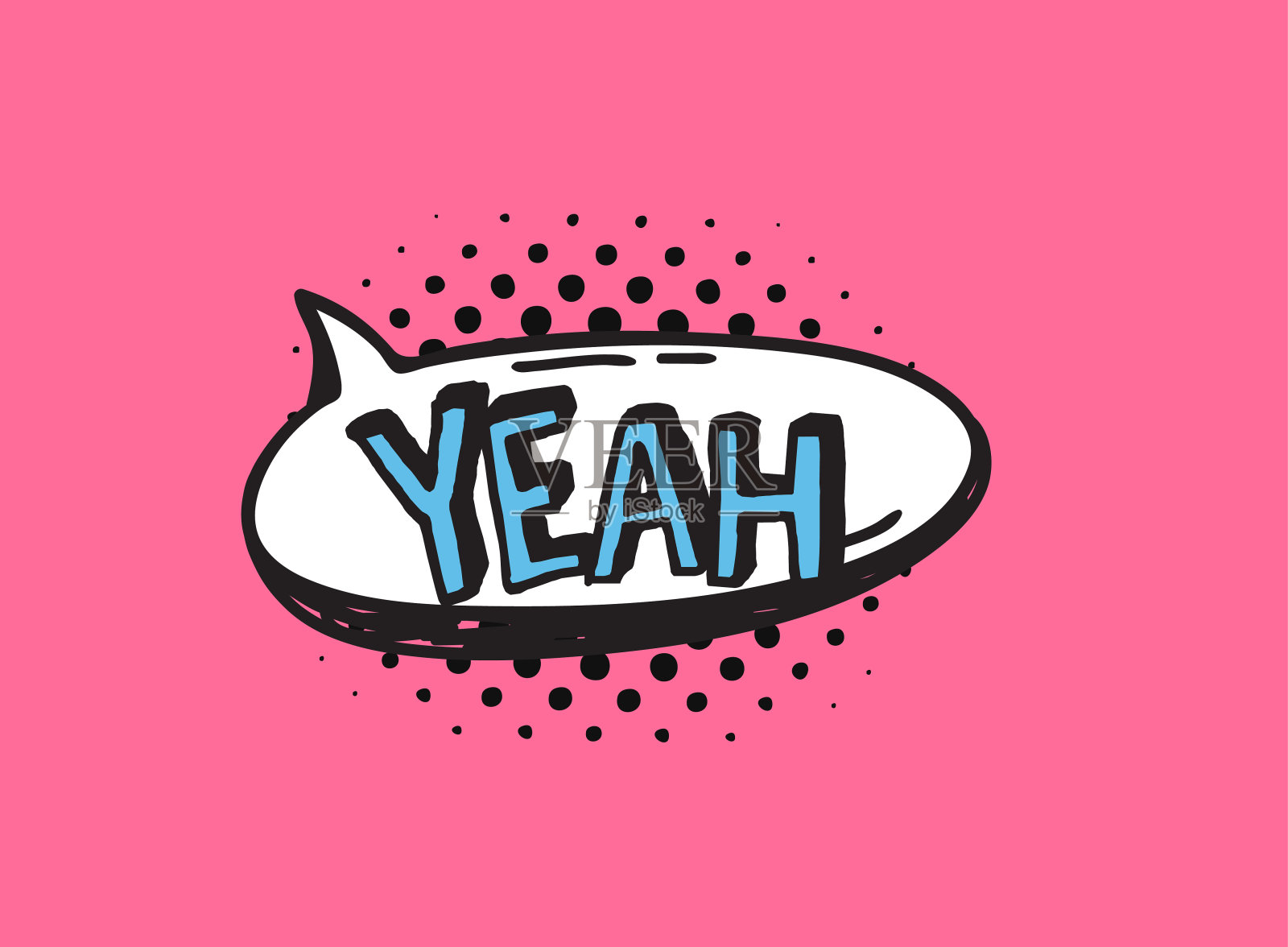 手绘的语音气泡与文字粉红色的背景和半色调。矢量波普艺术对象和单词。对话或漫画中的涂鸦元素插画图片素材