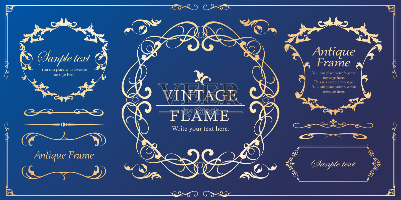 漂亮的装饰套装，仿古的镜框，复古的设计材料插画图片素材