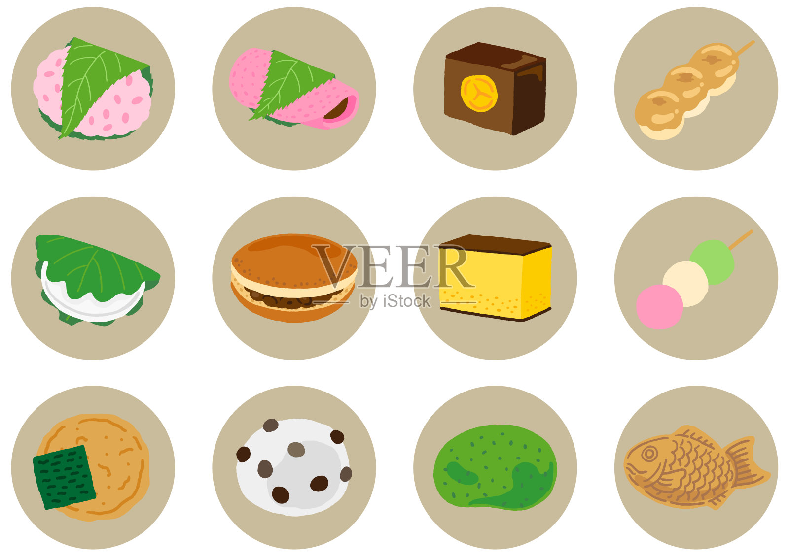 日本糖果“wagashi”矢量图标集插画图片素材