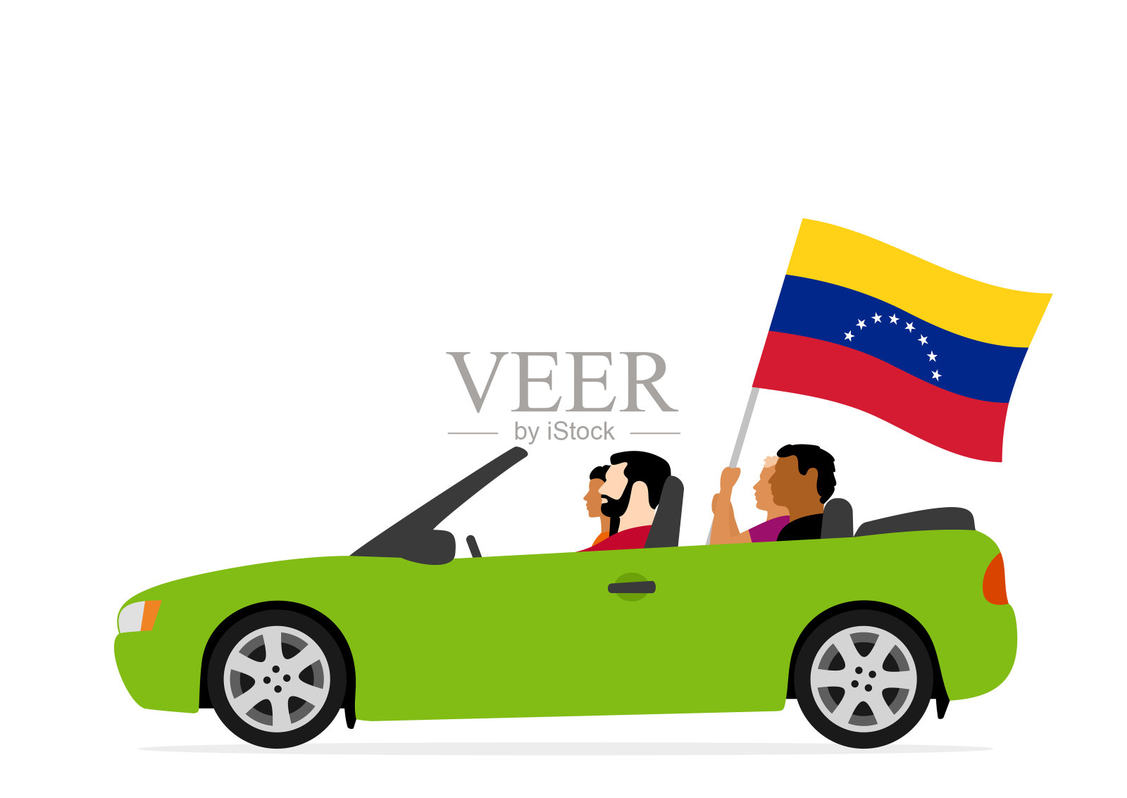 人们开着委内瑞拉国旗的车插画图片素材