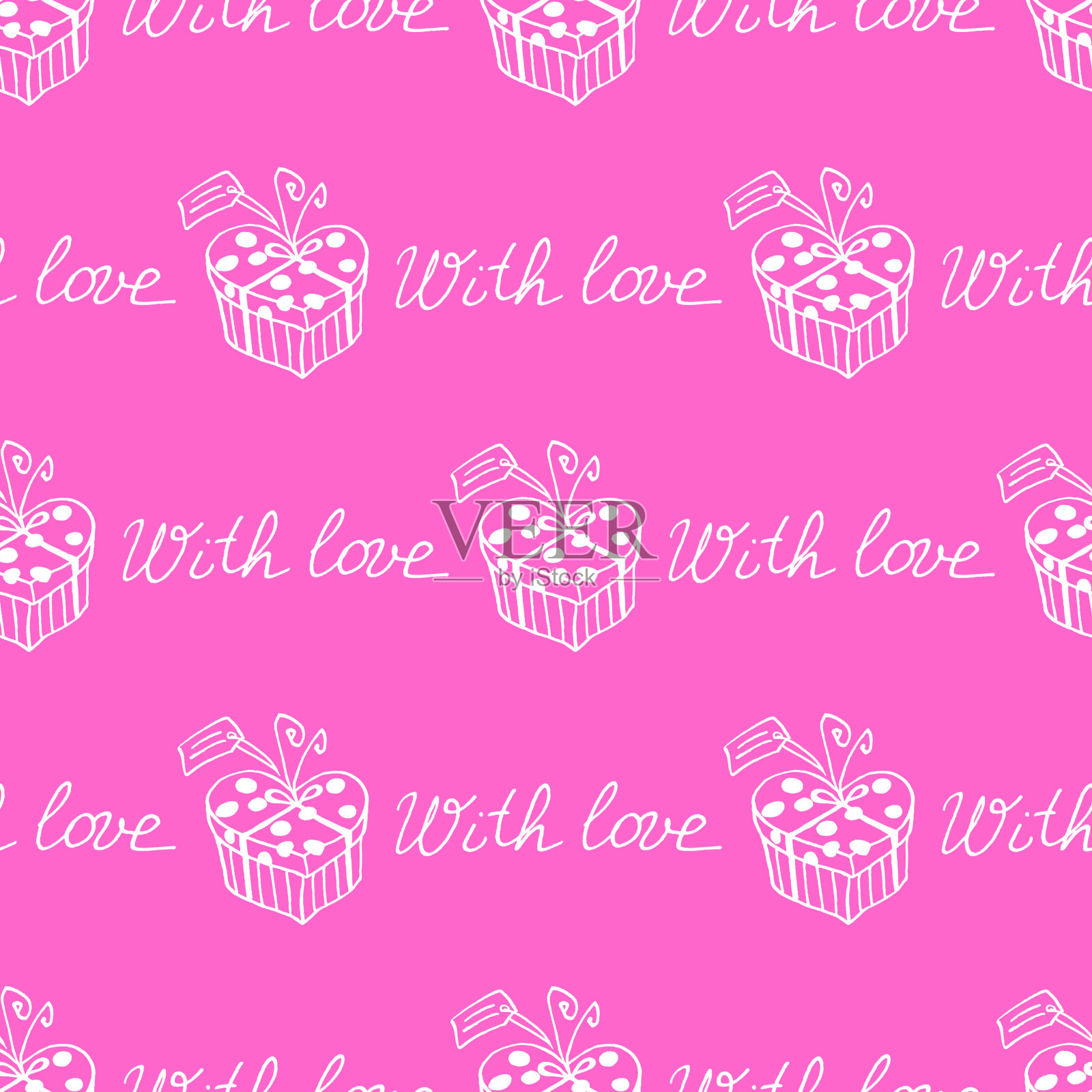 无缝模式与礼盒蝴蝶结和丝带。可爱的手绘涂鸦。概念包装纸，贺卡，圣诞节，包装，婚礼，生日，织物，情人节，母亲节插画图片素材