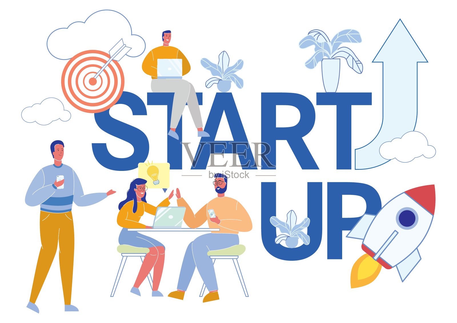 创业团队与人达成交易。插画图片素材