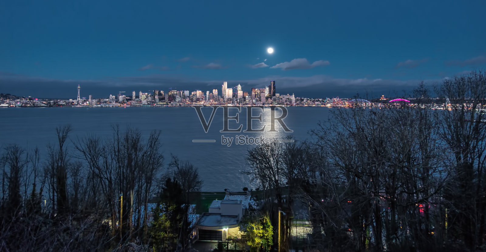 西雅图的满月2照片摄影图片