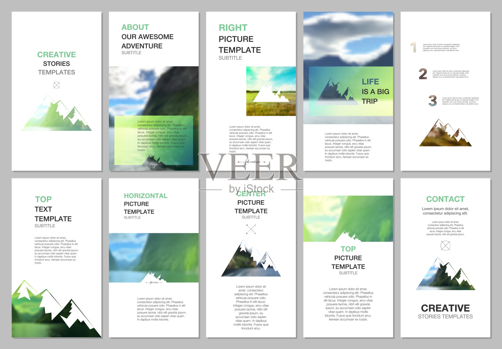 创意社交网络故事设计，垂直横幅或传单模板。封面设计模板的传单，小册子。背景为旅游露营、自然旅游、露营。Aadventure设计理念设计模板素材