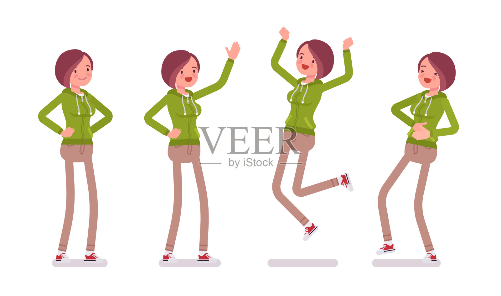 年轻女子穿着连帽衫，情绪积极设计元素图片