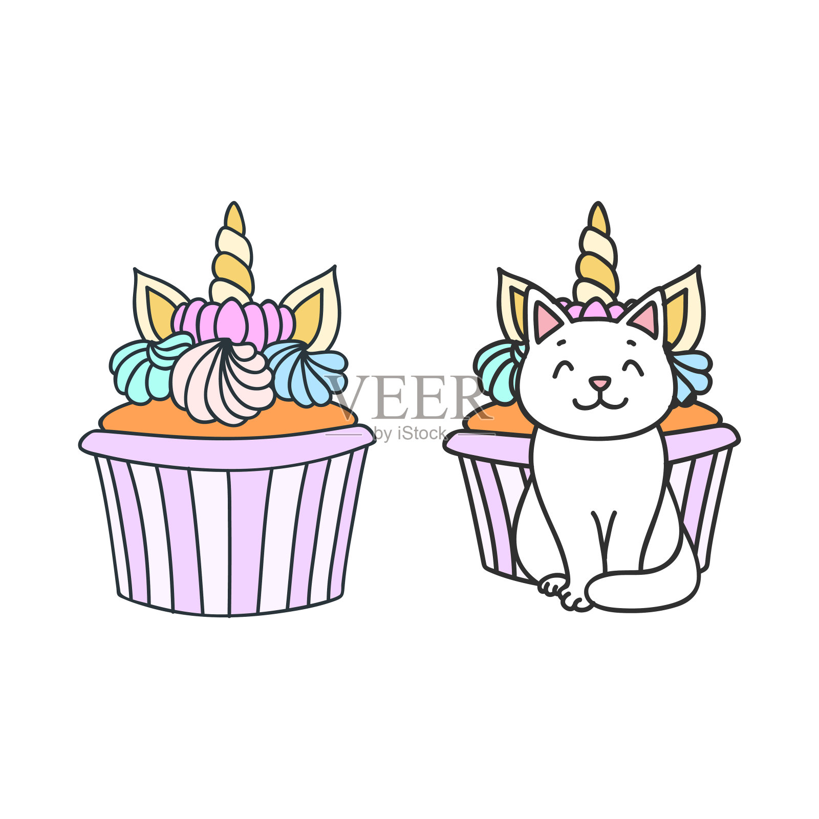 蛋糕和小猫设计元素图片