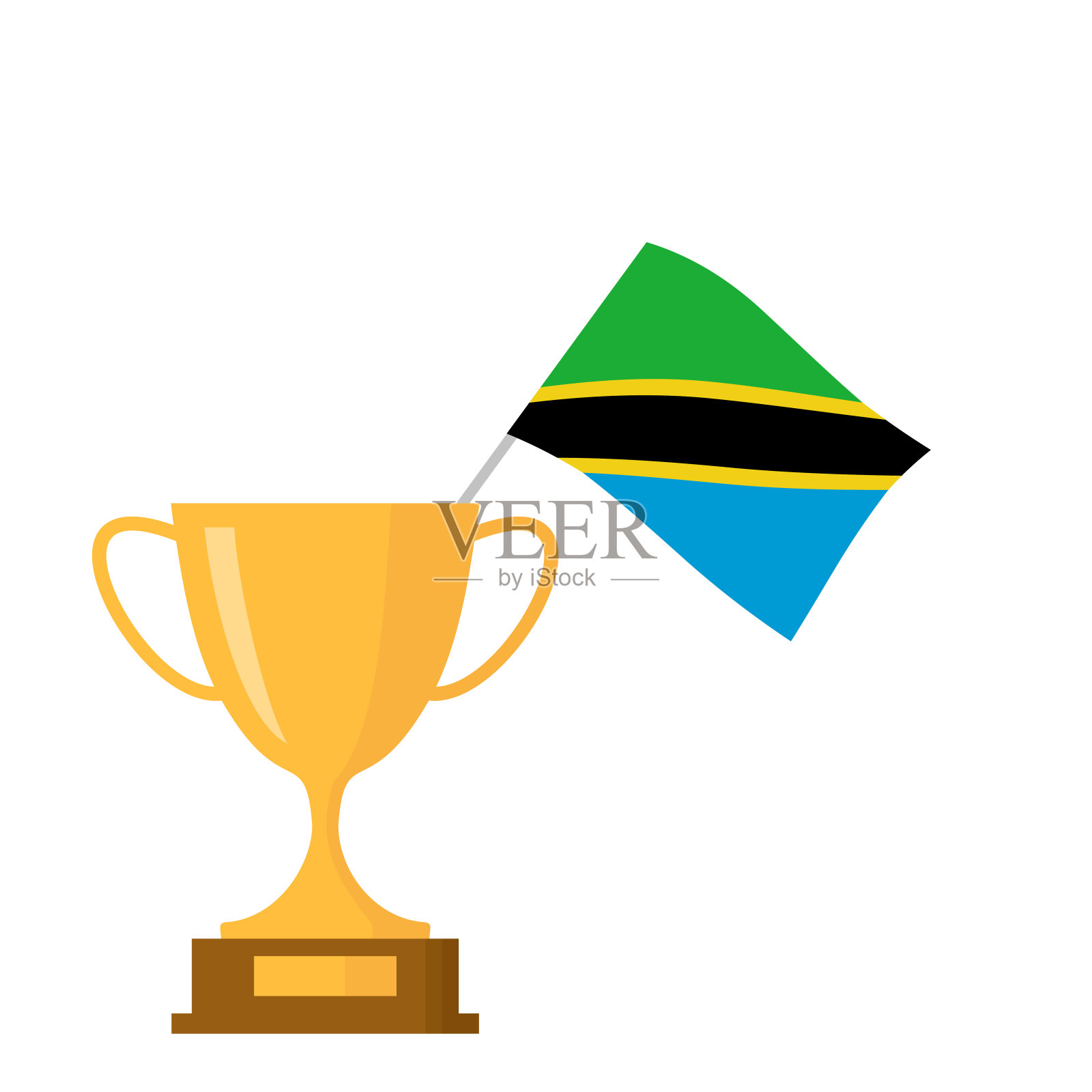 坦桑尼亚国旗和金色奖杯的图标插画图片素材