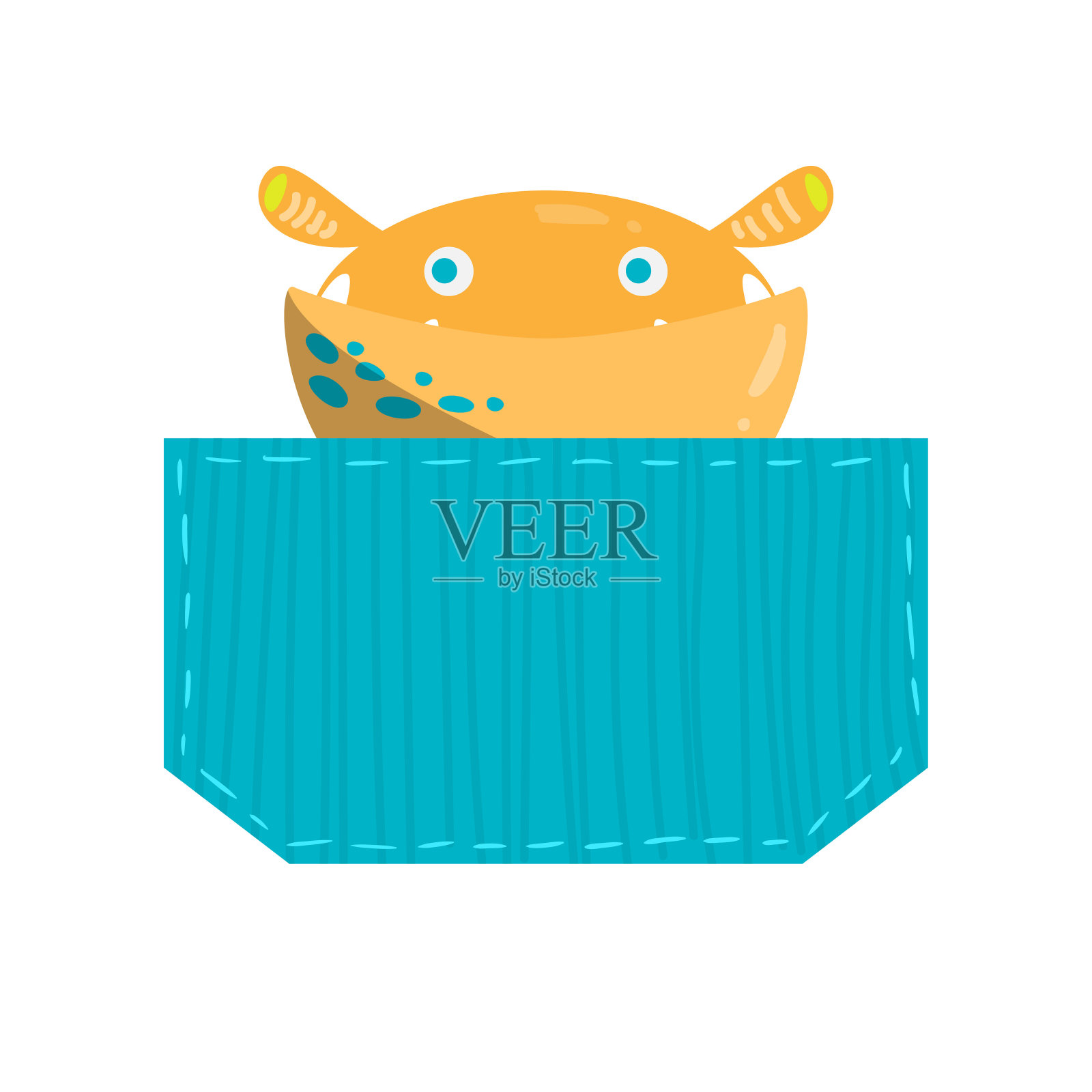 口袋里的橙色怪物。光栅插图剪贴画设计插画图片素材