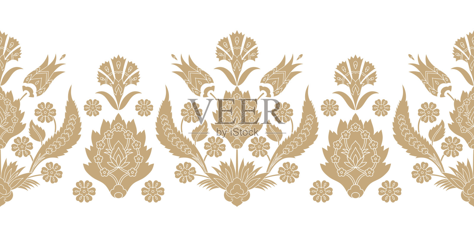 土耳其阿拉伯模式矢量无缝边界。缎子纹理设计与花卉图案。伊斯兰的纹理设计元素图片