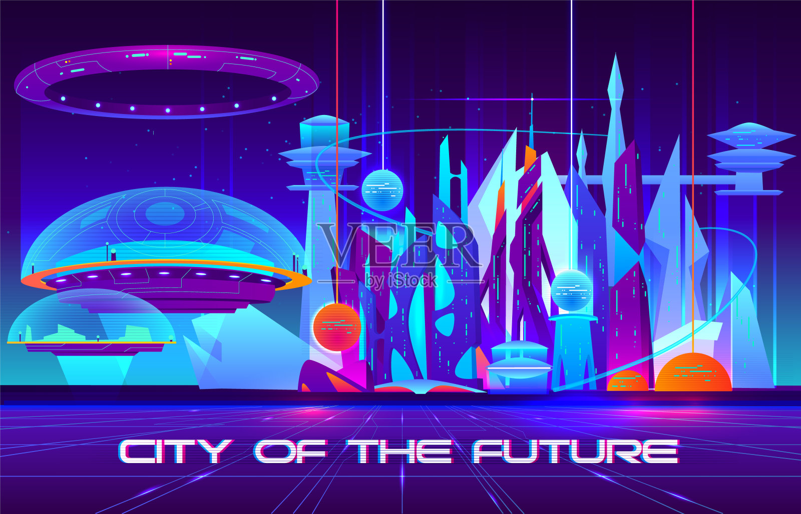 未来都市建筑的矢量旗帜设计模板素材