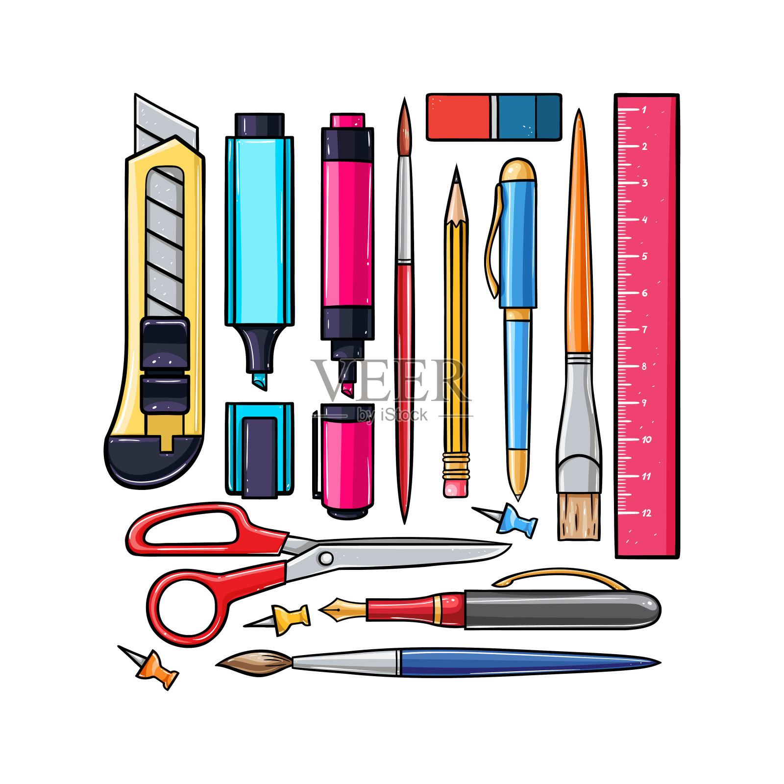 一套文具工具插画图片素材