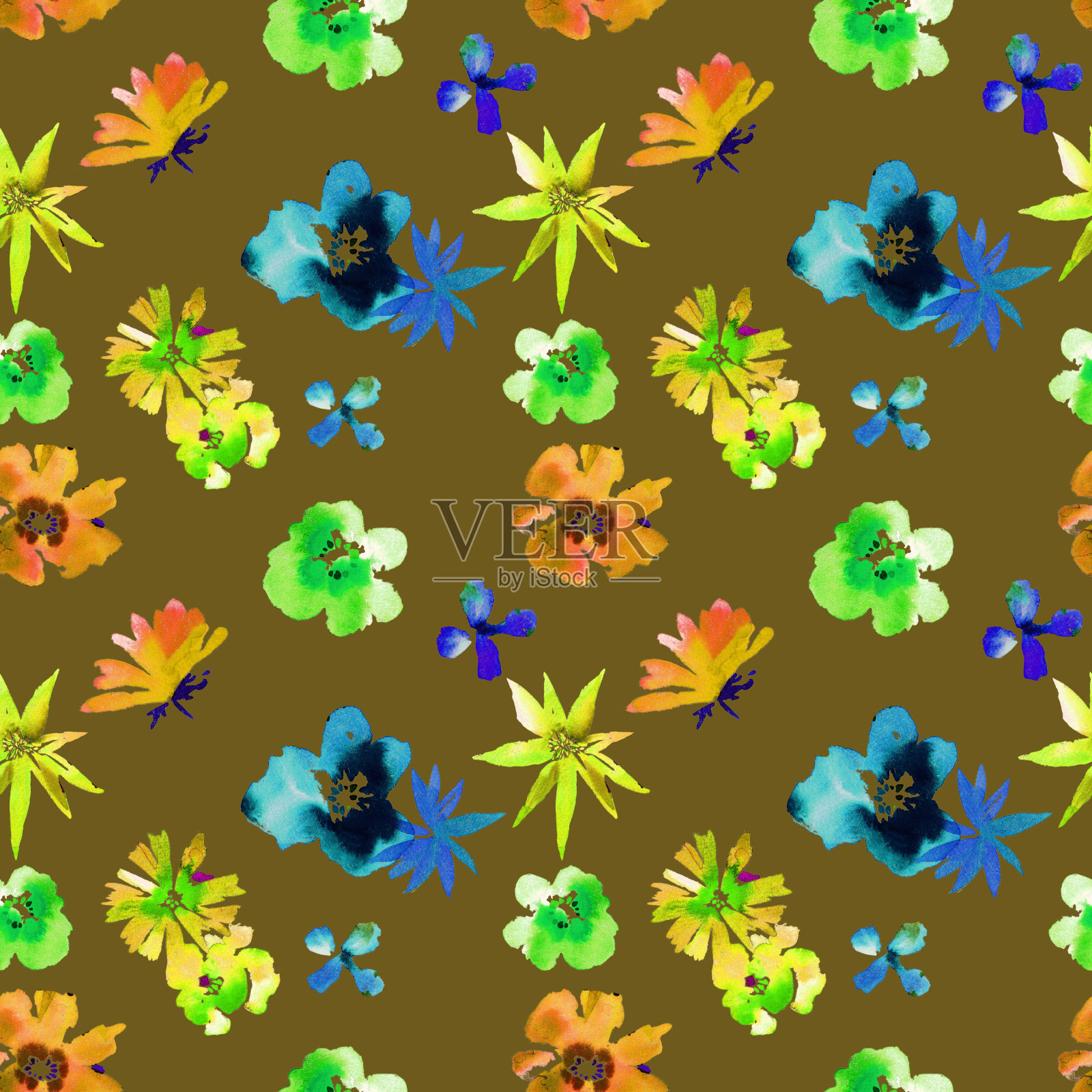 花无缝图案与野花插画图片素材