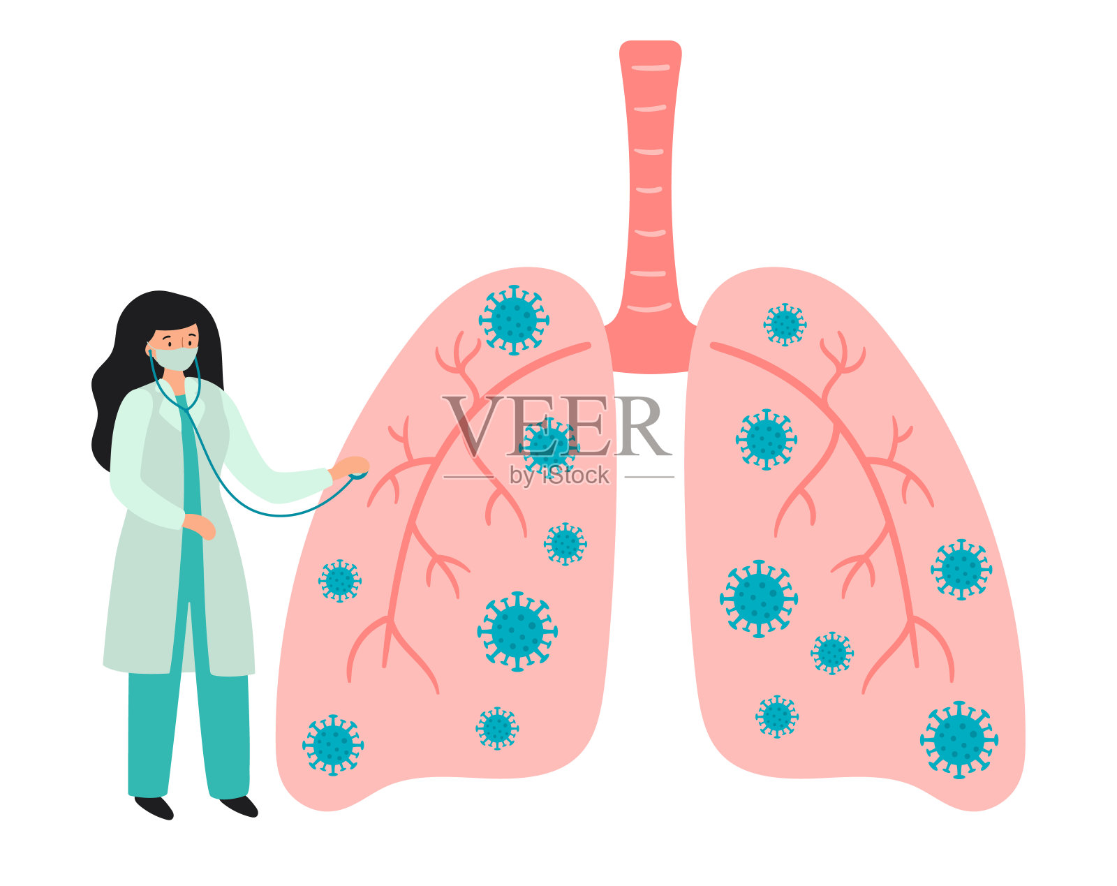 2019年冠状病毒感染的人类肺部。插画图片素材