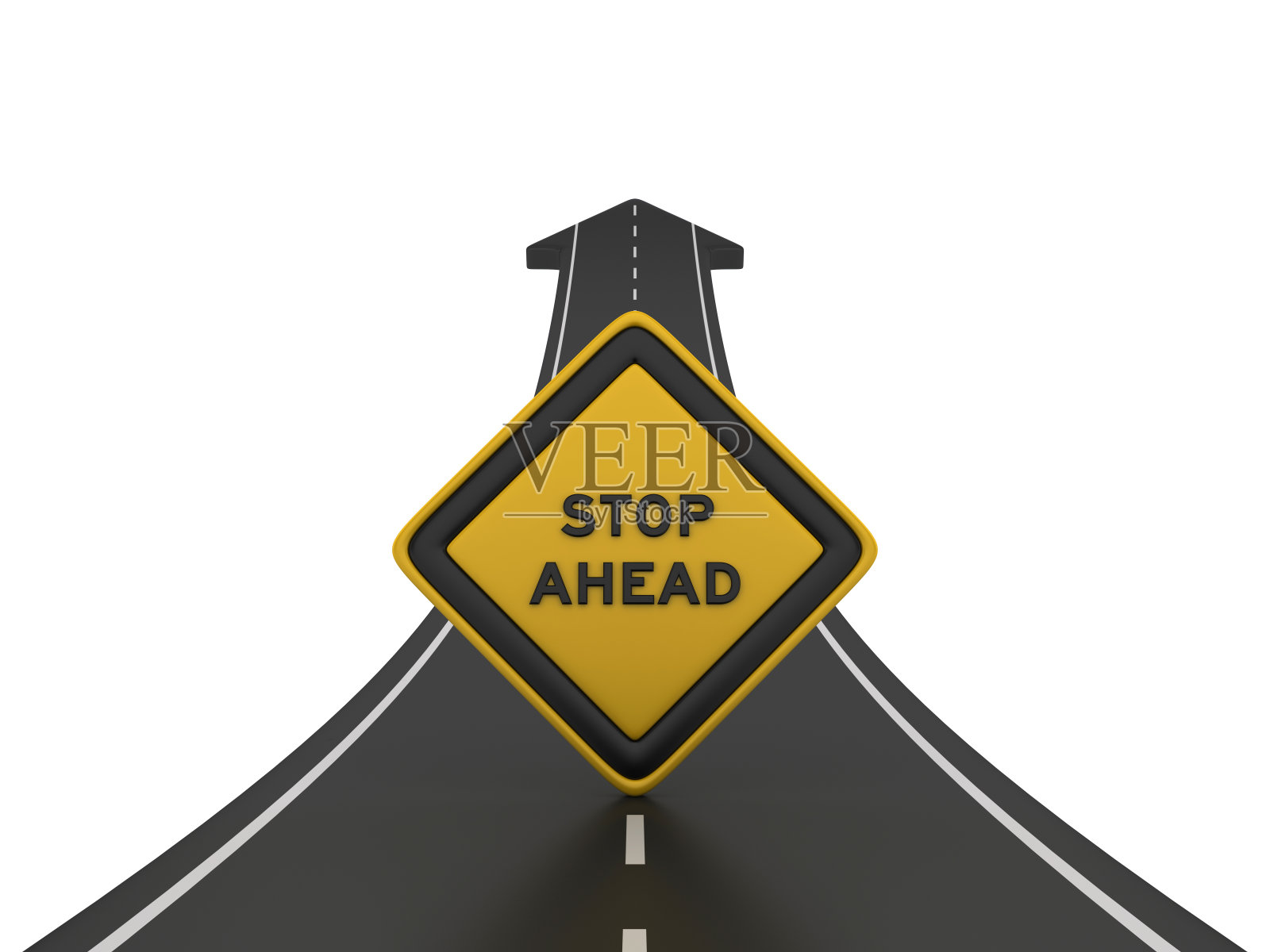 道路箭头与停止前进道路标志- 3D渲染照片摄影图片