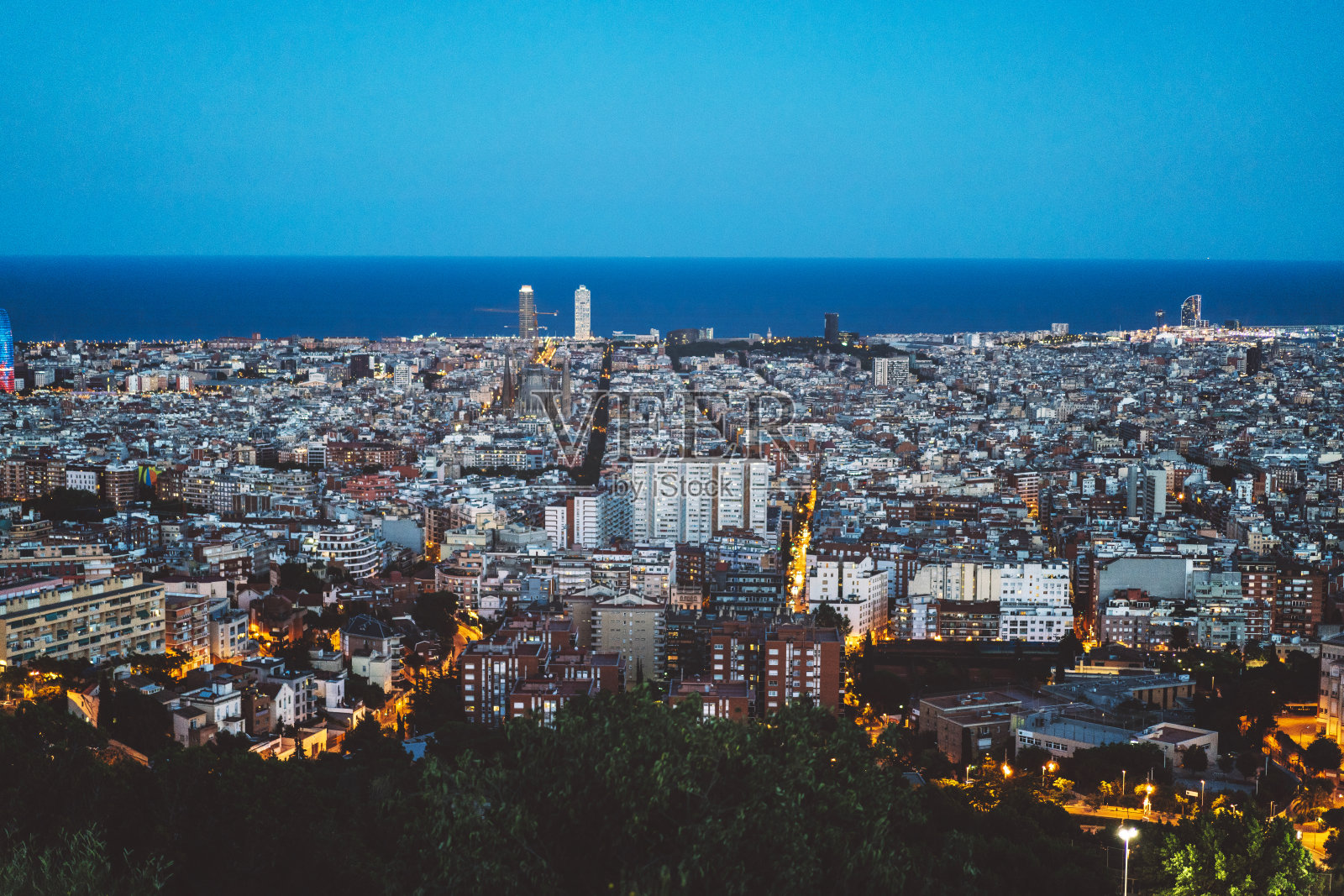 巴塞罗那夜间全景图像照片摄影图片