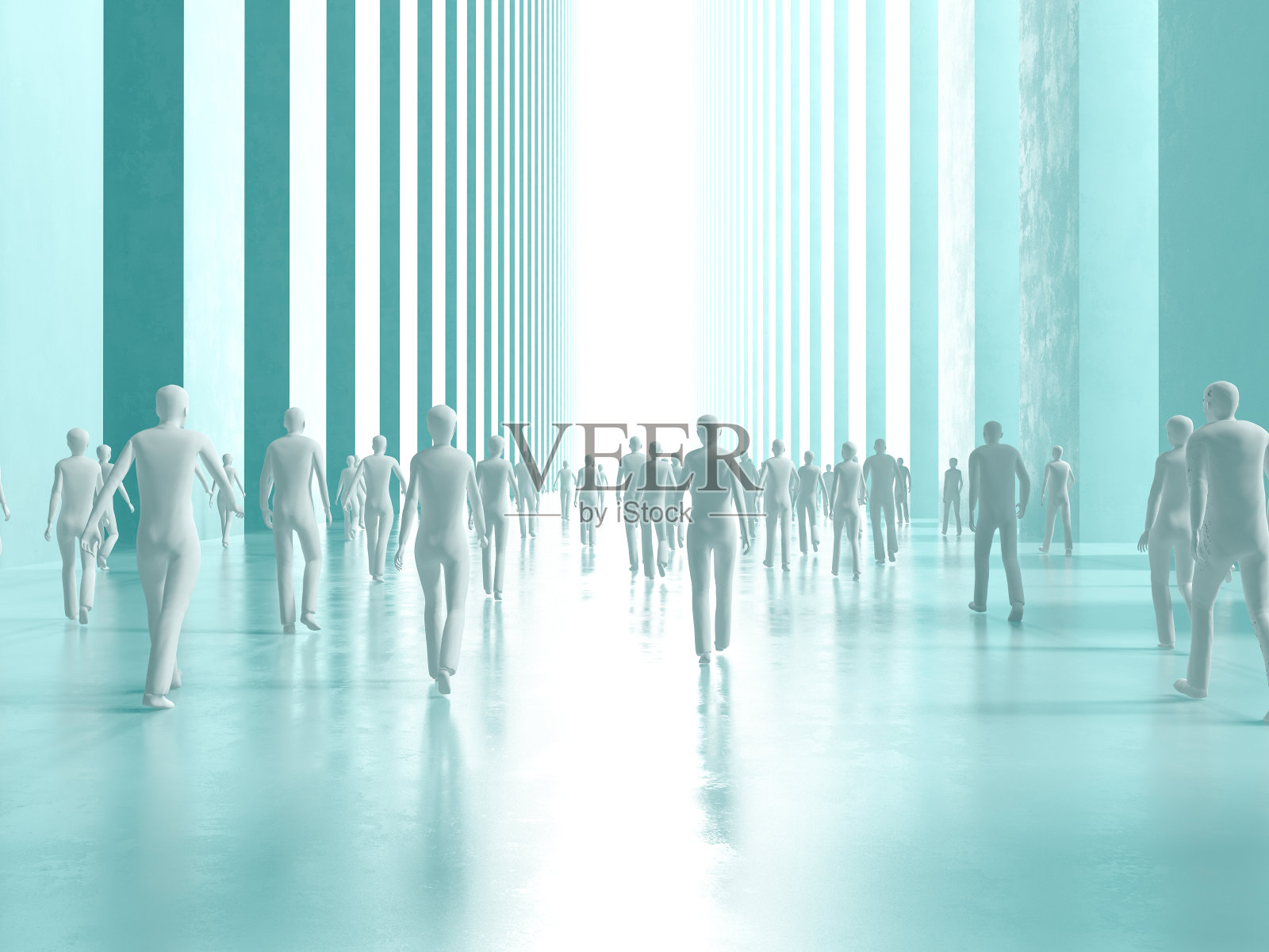 人们走廊道与柱子到光3D渲染照片摄影图片