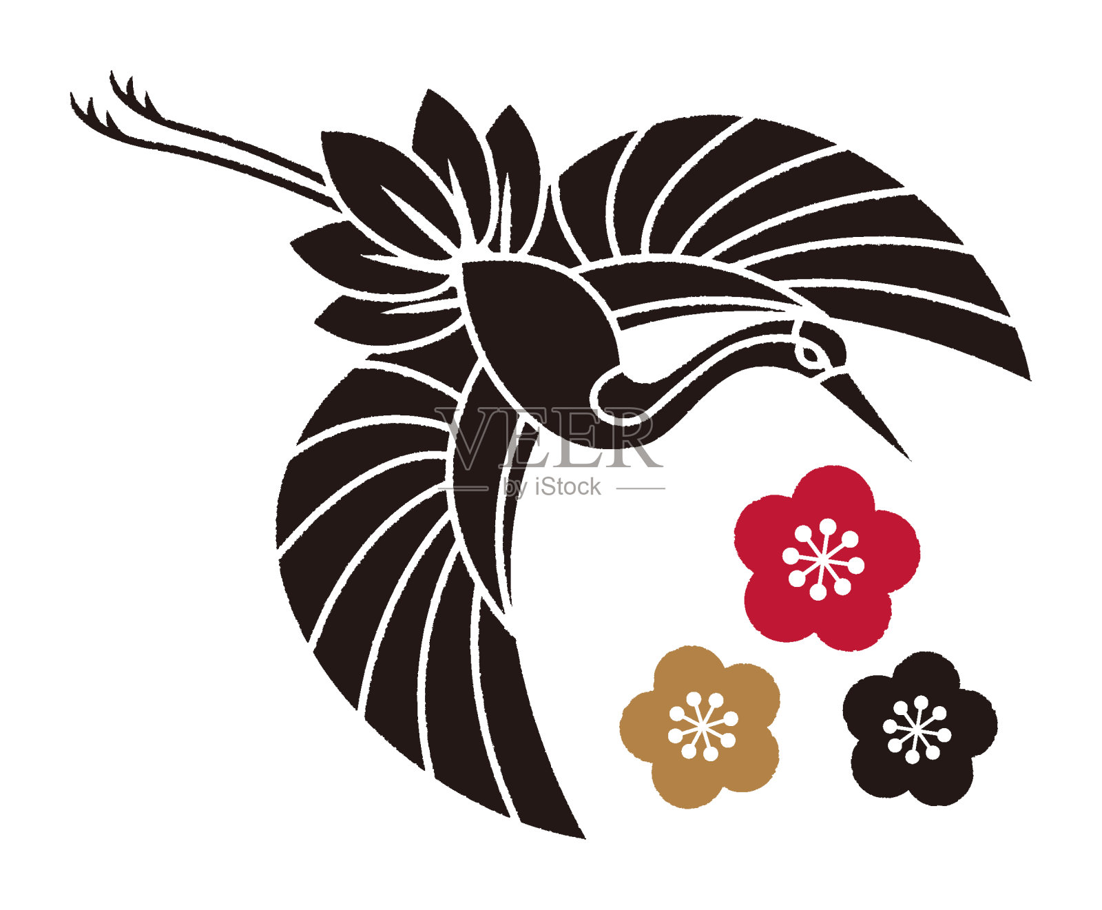 飞鹤剪纸风格的背景材料矢量插图插画图片素材