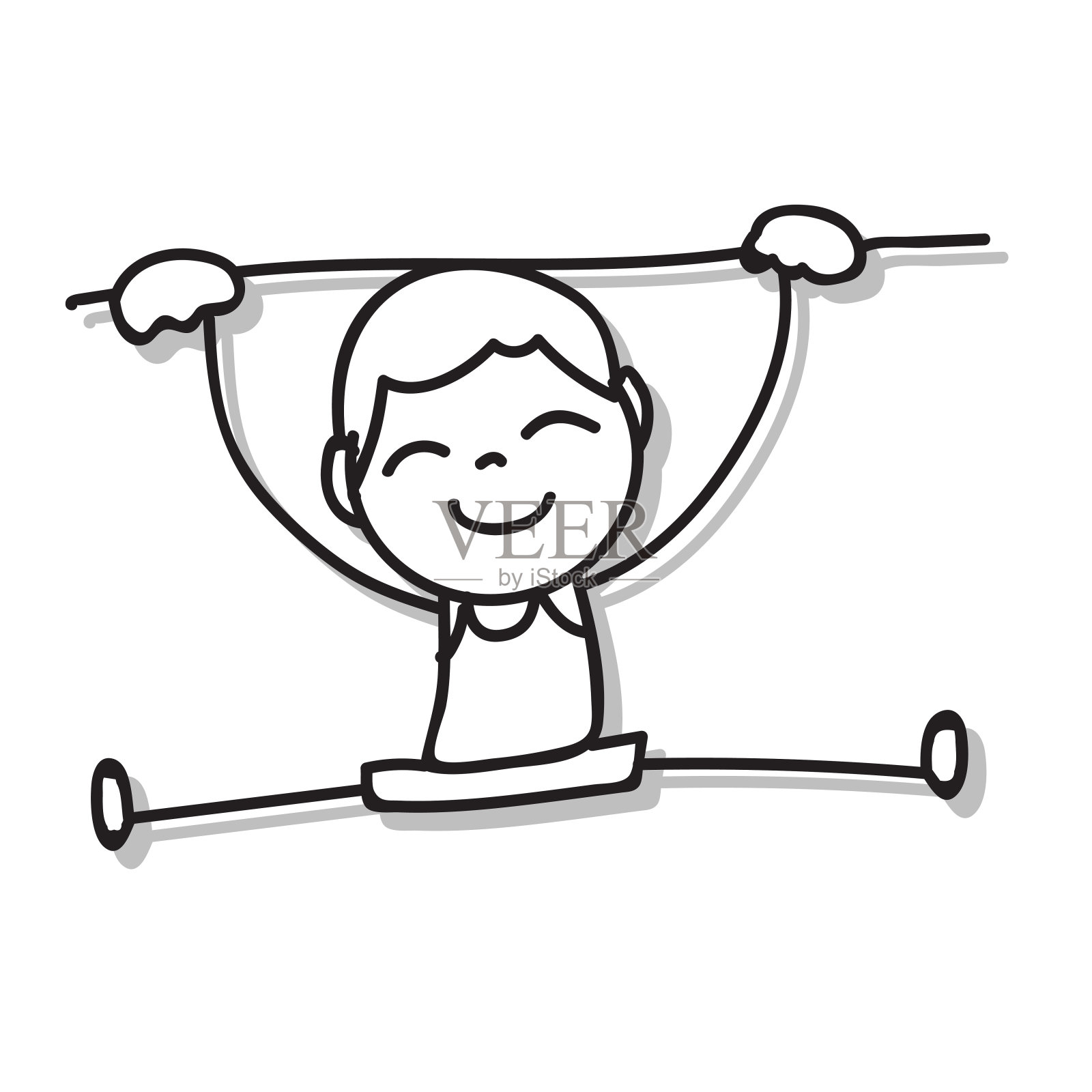 手画火柴棍式的快乐男孩拿着棒，玩，好玩。抽象的人，幸福的概念。矢量插图。插画图片素材