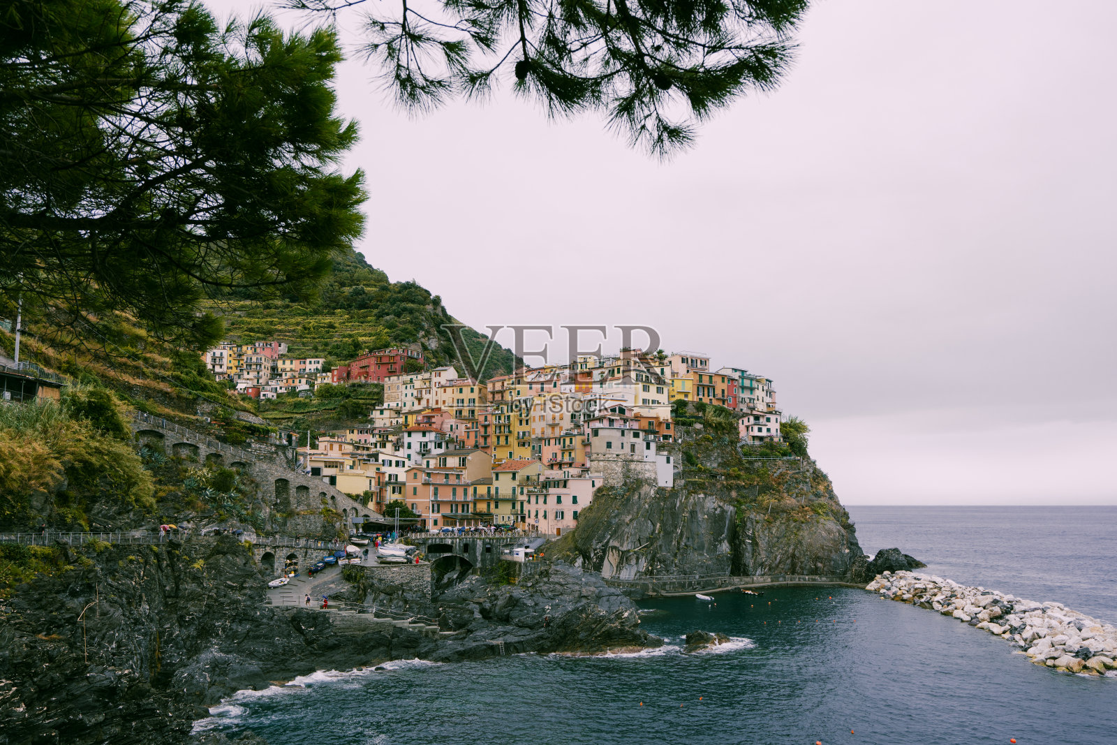 Manarola村五层鸟瞰图照片摄影图片