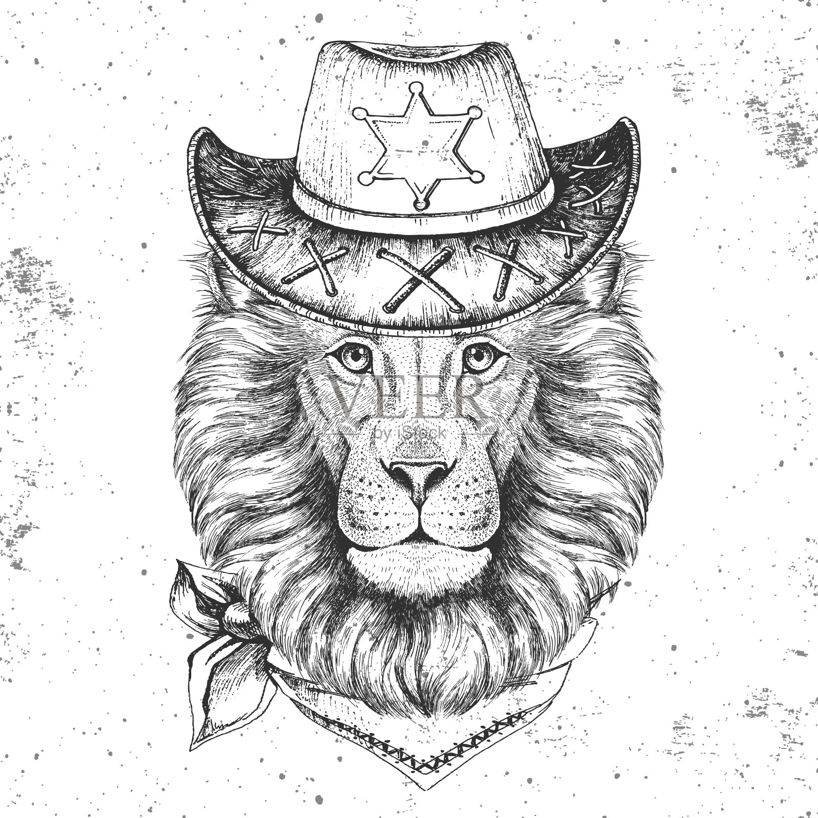 潮人动物狮子。手绘狮子的口鼻插画图片素材