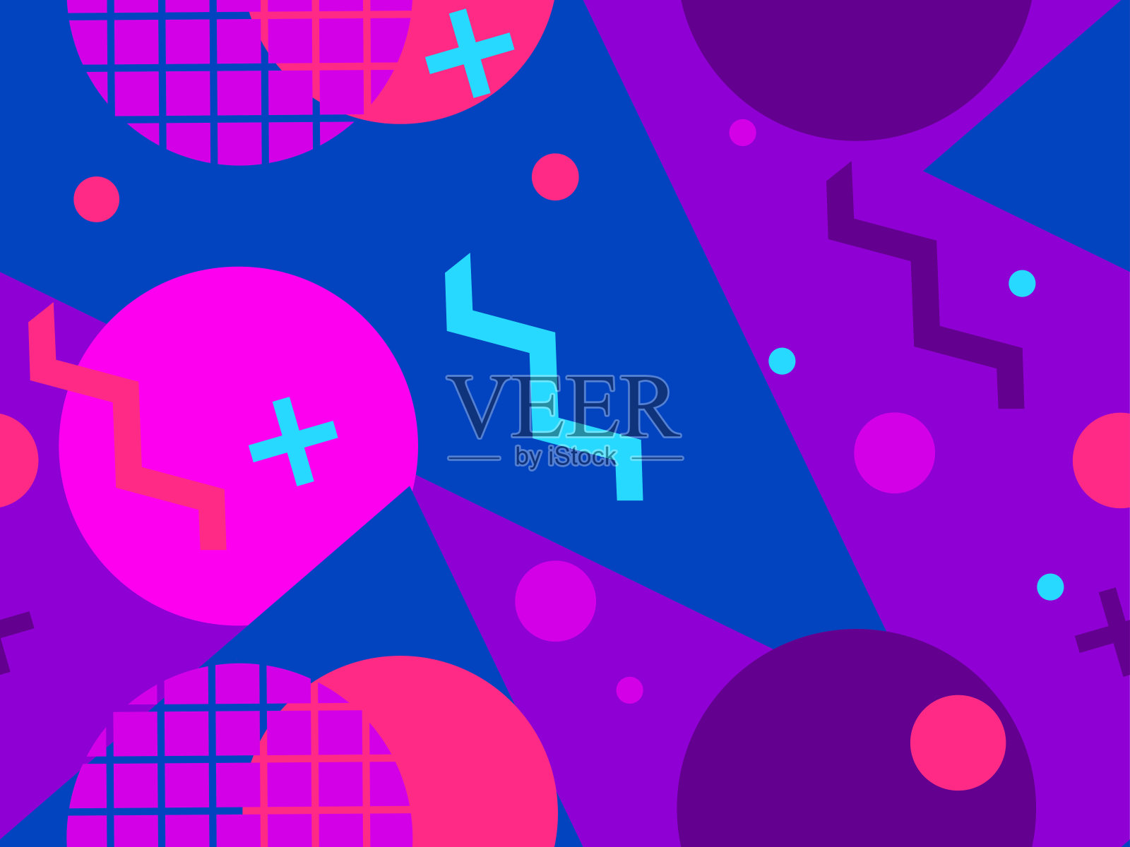 80年代风格的几何形状无缝图案。贺卡背景，包装纸，促销材料。矢量图插画图片素材