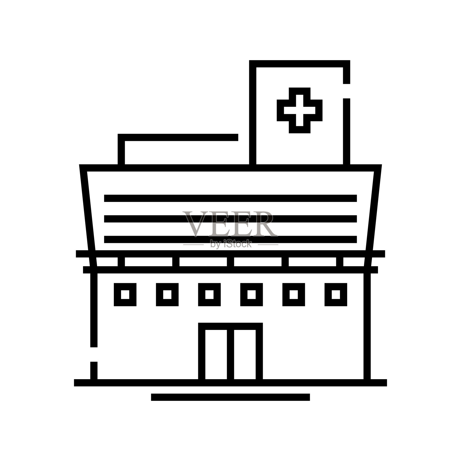 救护车建筑线条图标，概念标志，轮廓矢量插图，线性符号插画图片素材