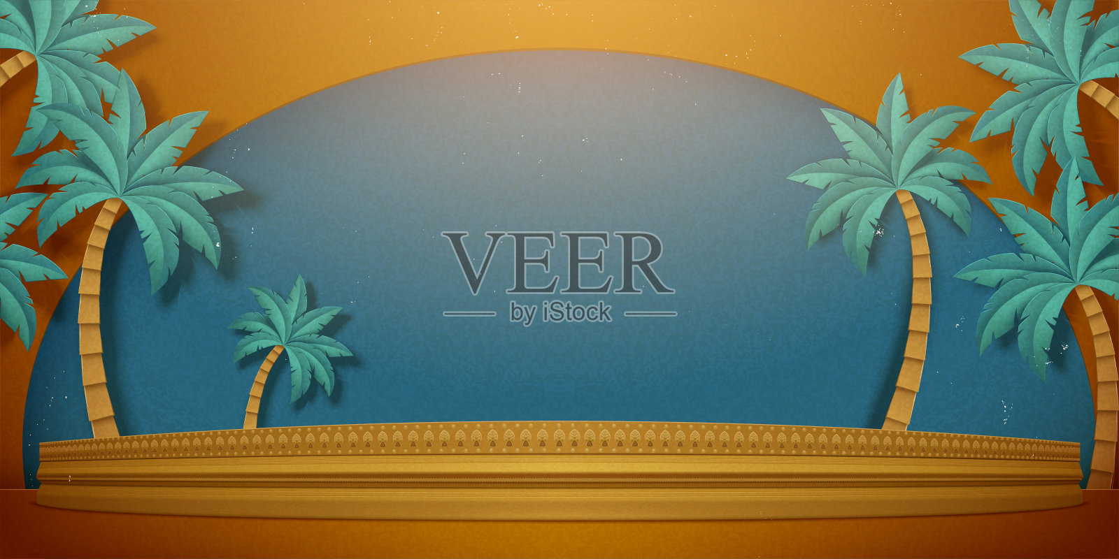 棕榈树和青铜舞台插画图片素材