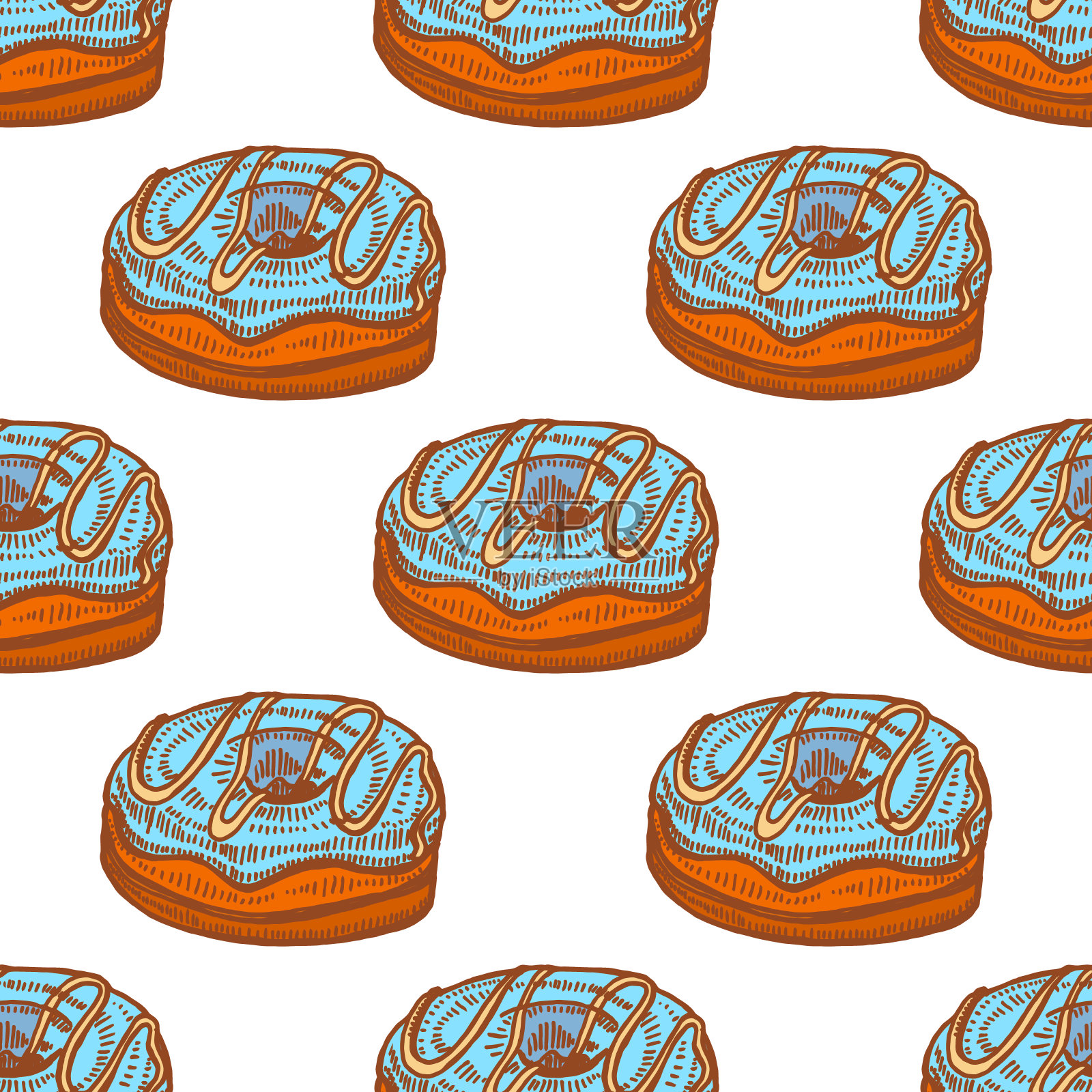 彩色无缝图案与甜甜圈手绘涂鸦风格设计元素图片