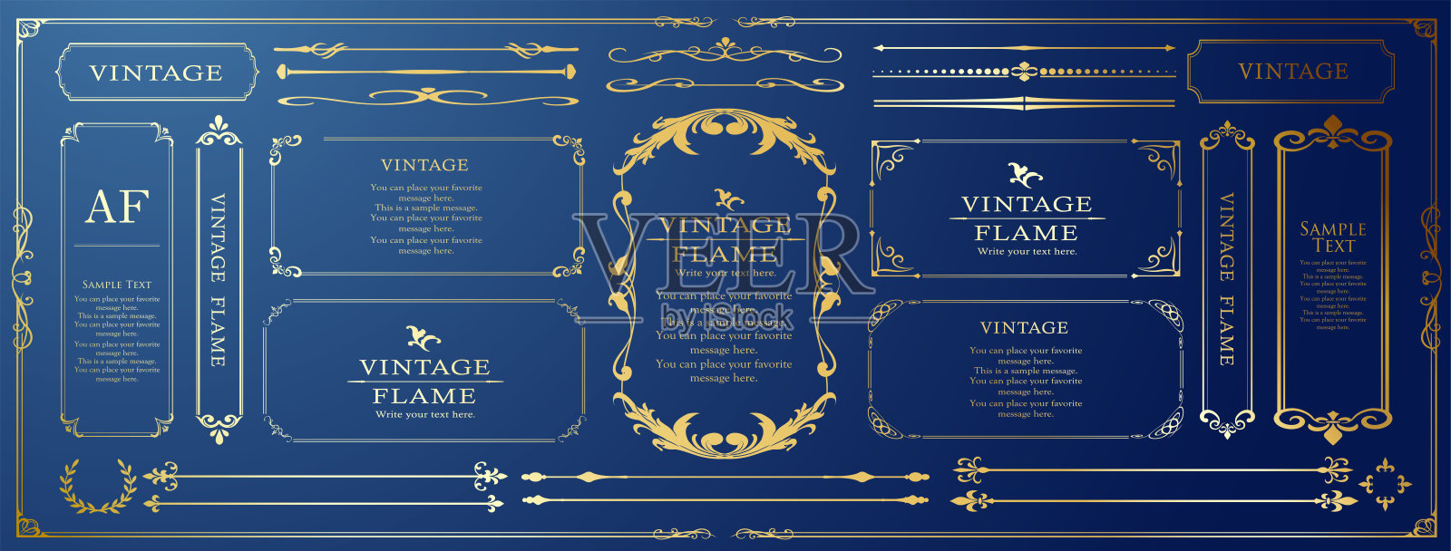 漂亮的装饰套装，仿古的镜框，复古的设计材料插画图片素材