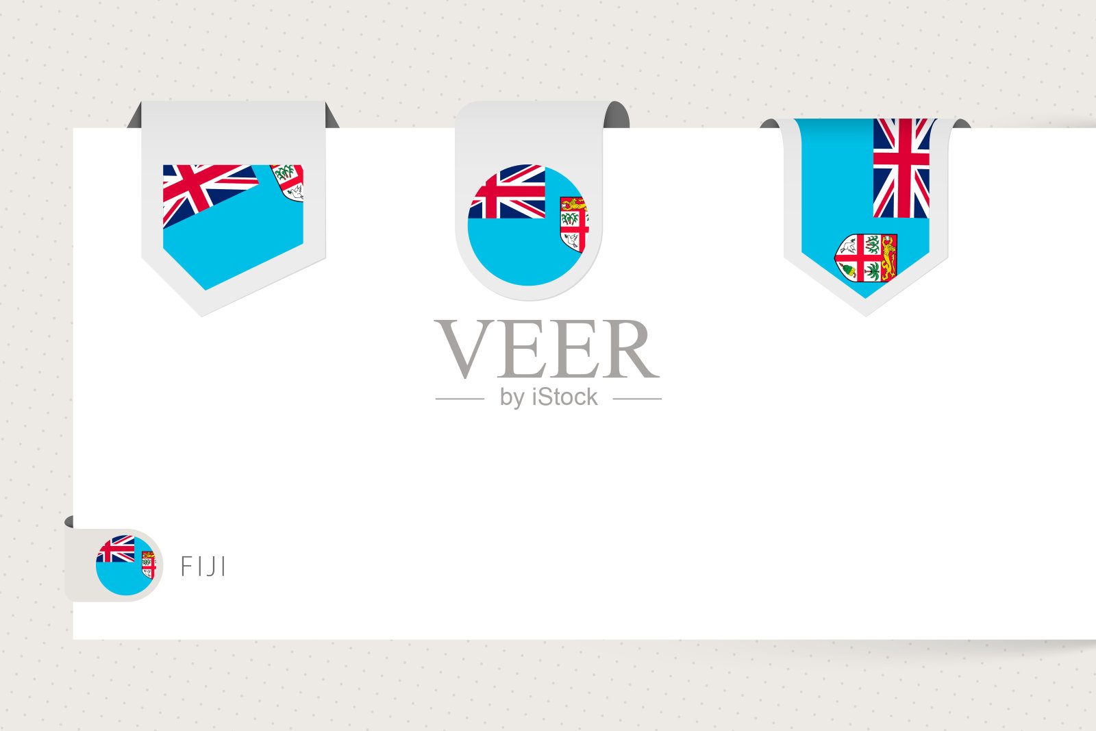 斐济不同形状的标签旗集合。斐济的丝带旗模板插画图片素材