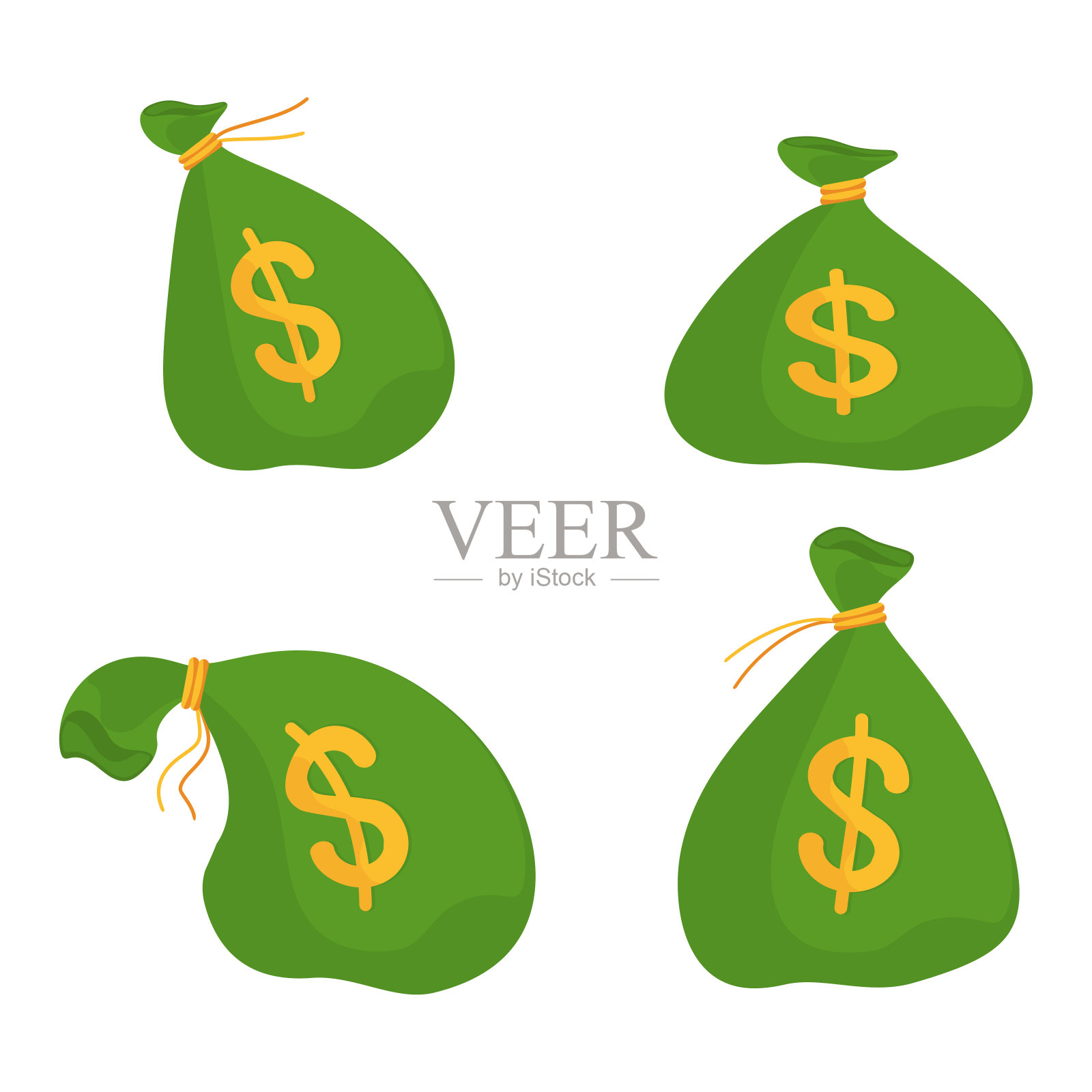 一套扎起来的绿色银行包。成功和财富的隐喻设计元素图片