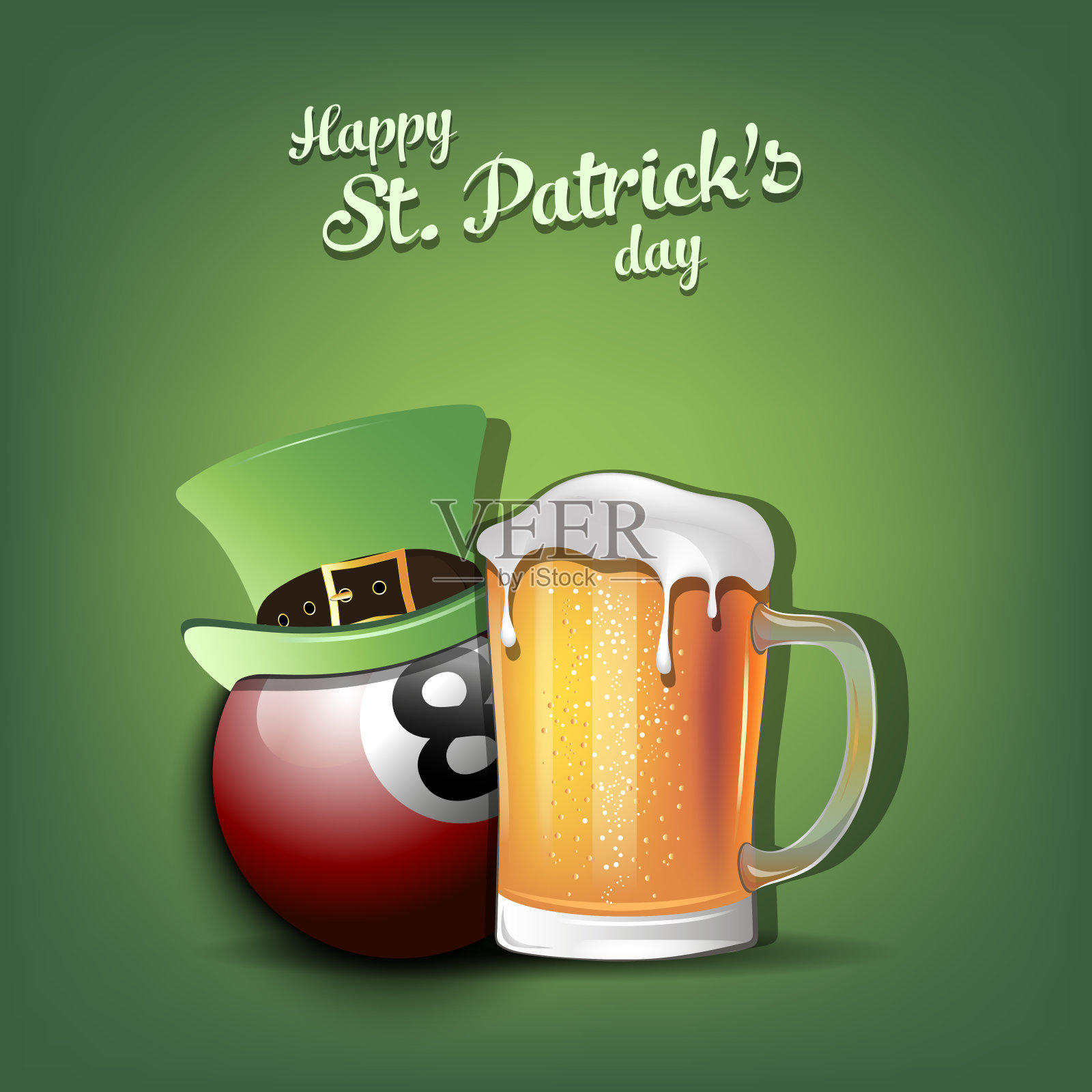圣帕特里克节快乐，台球快乐插画图片素材
