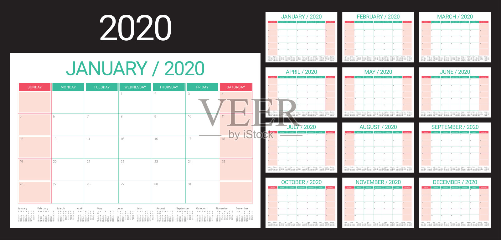 2020年台历矢量插图设计模板素材