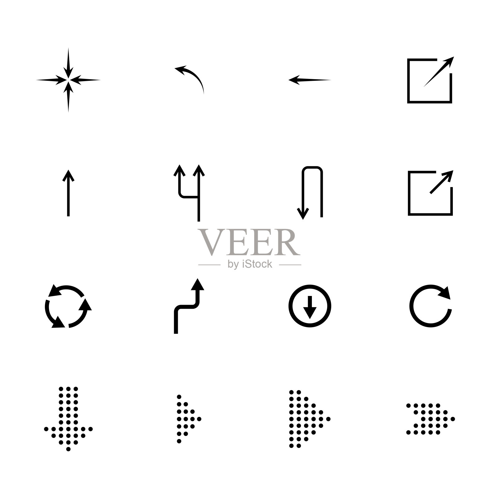 黑色箭头图标设置，指针导航。矢量符号为网页设计。图标素材