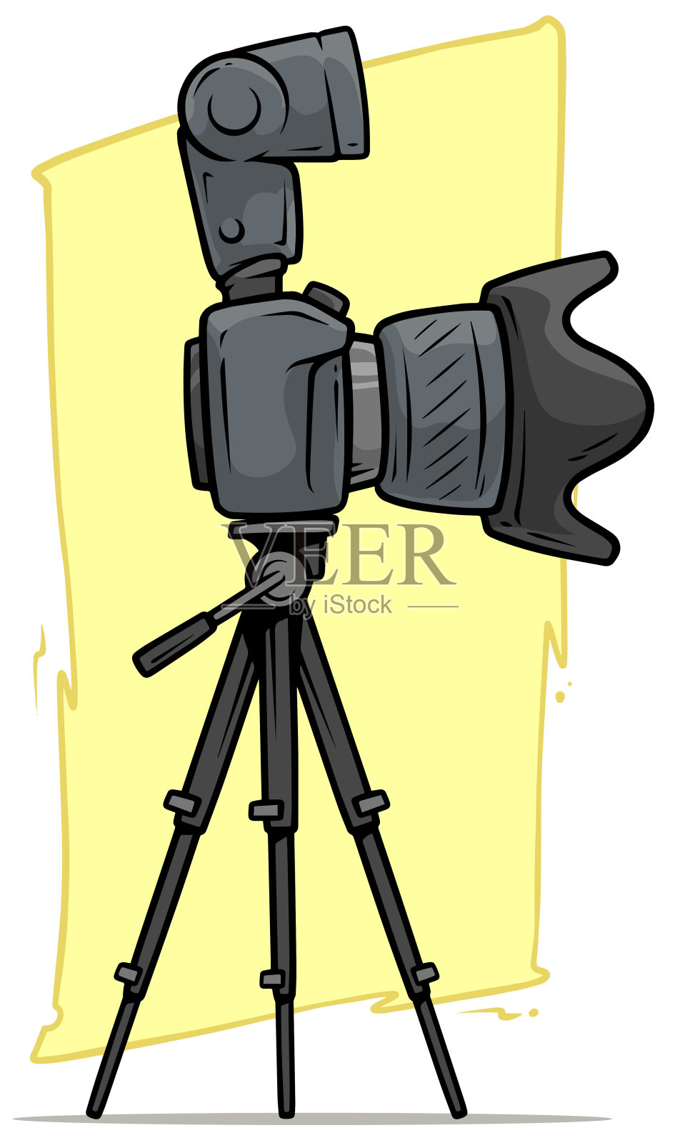 三脚架上的大镜头卡通数码相机插画图片素材