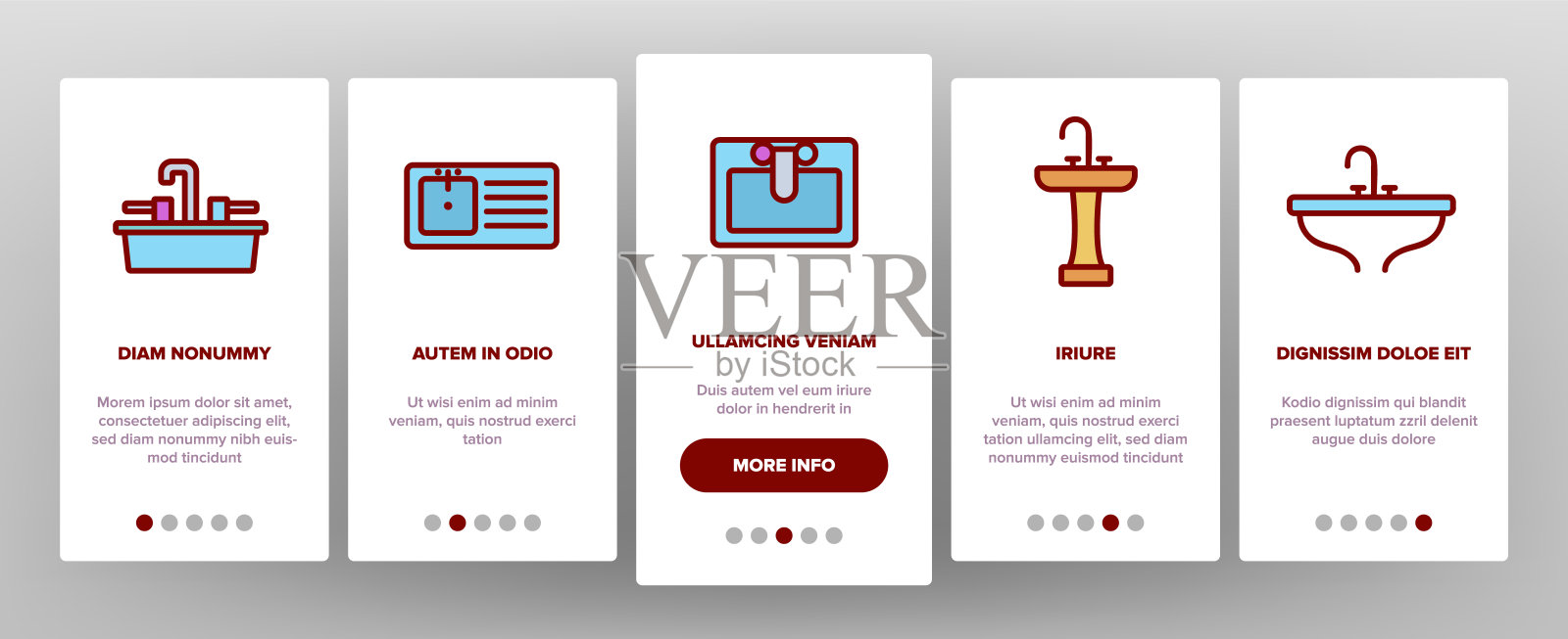 水槽陶瓷浴室上的图标设置矢量插画图片素材