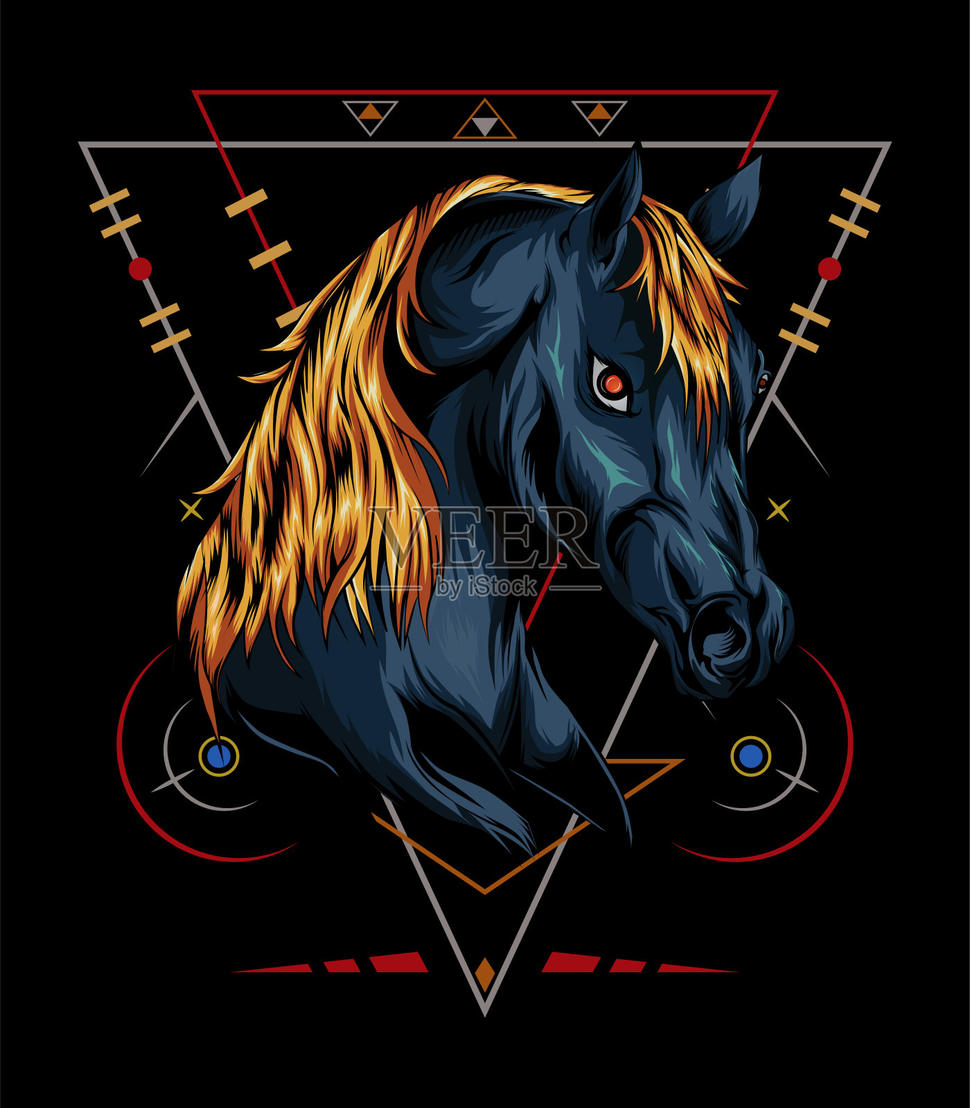 矢量马标志设计。头马插图与装饰背景插画图片素材